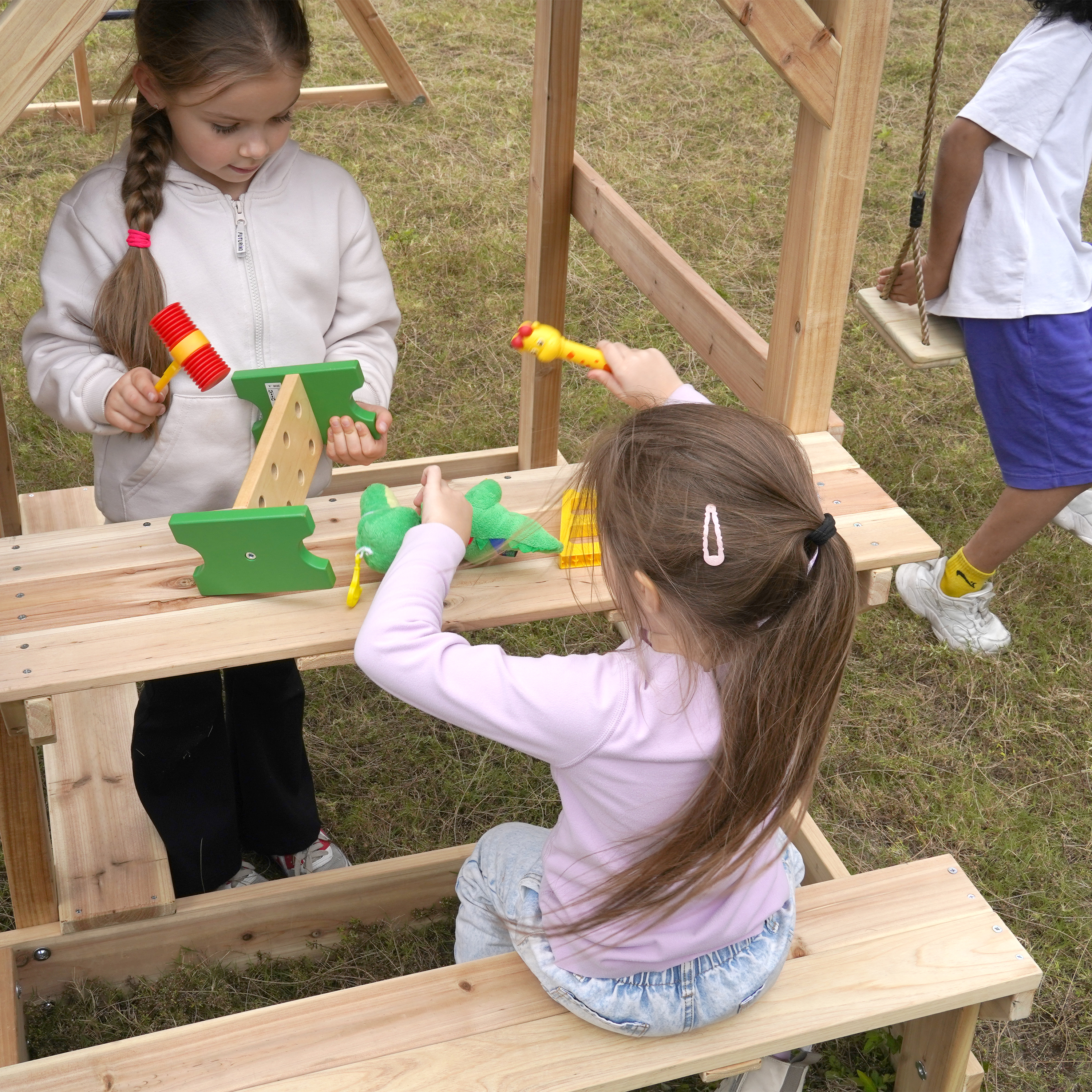 AXI Duncan Climbing Frame with Swings, Climbing Frames and Monkey Bars – Cream Slide