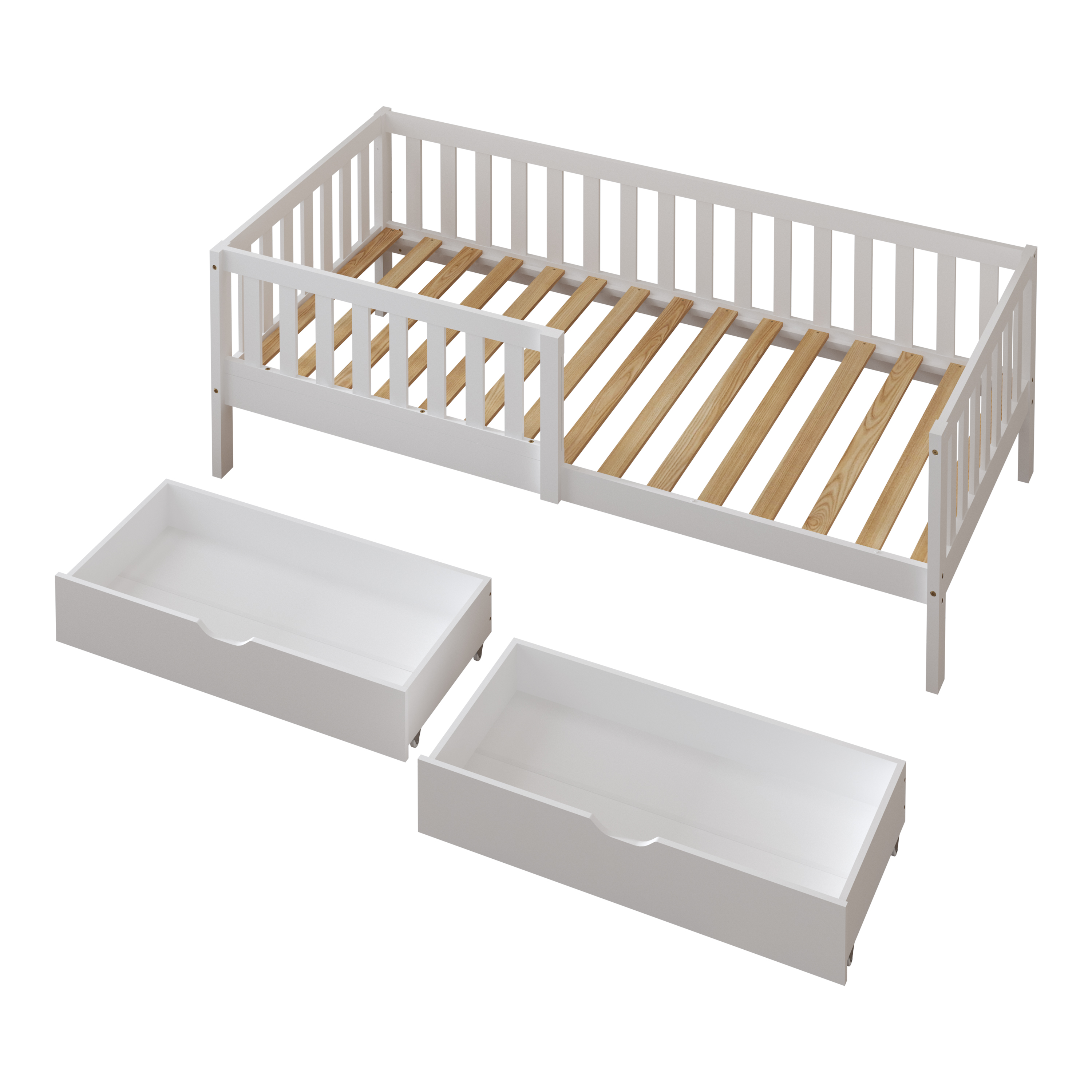 Sunny Isa Kids Bed with 2 Storage Drawers and Guardrail White – Without Mattress