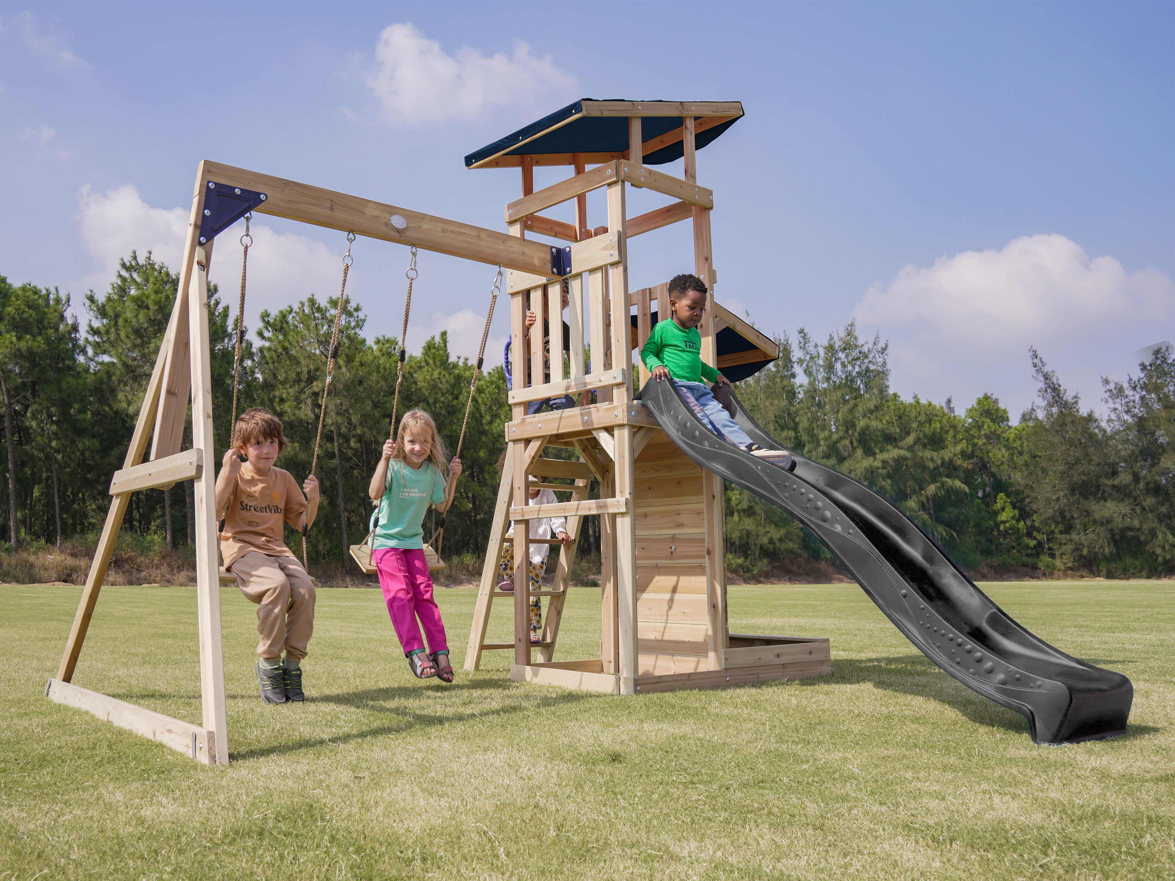 AXI Malik Play Set with Double Swing Brown - Grey Slide 