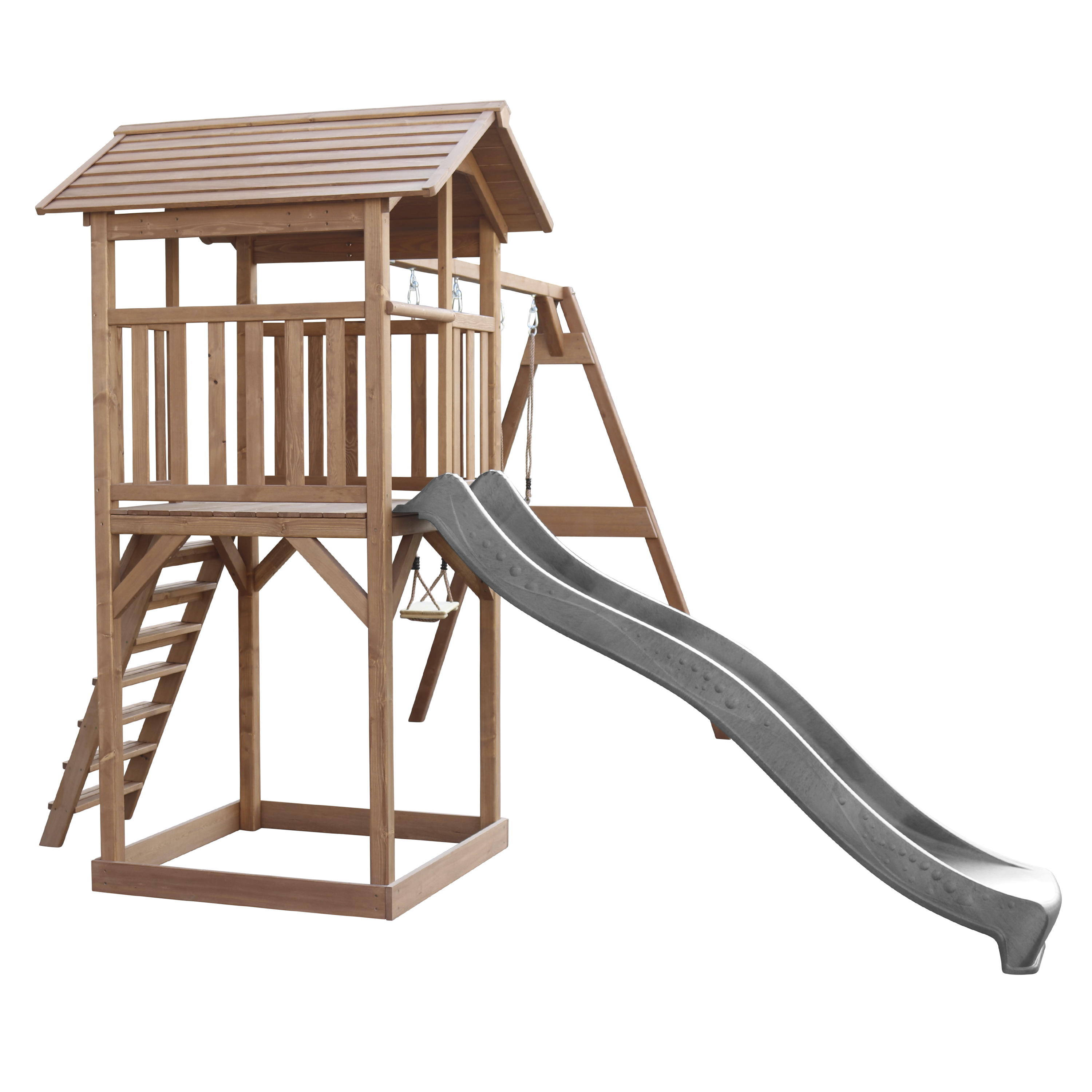 AXI Beach Tower with Double Swing Set Brown - Grey Slide-8717973939153 AXI Beach Tower with Double Swing Set Brown - Grey Slide