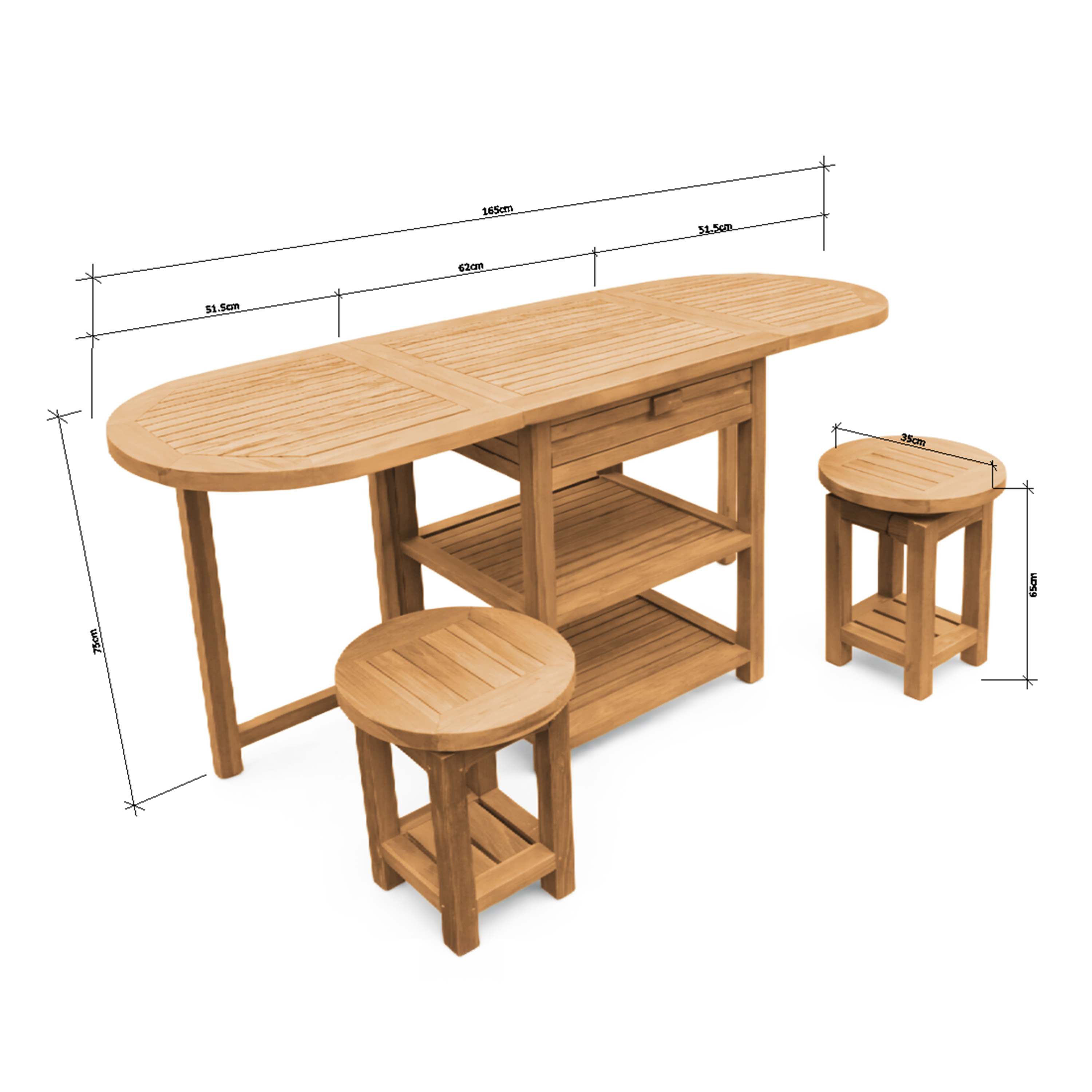 AXI Nomani Foldable Teak Low Bar Set with 2 stools