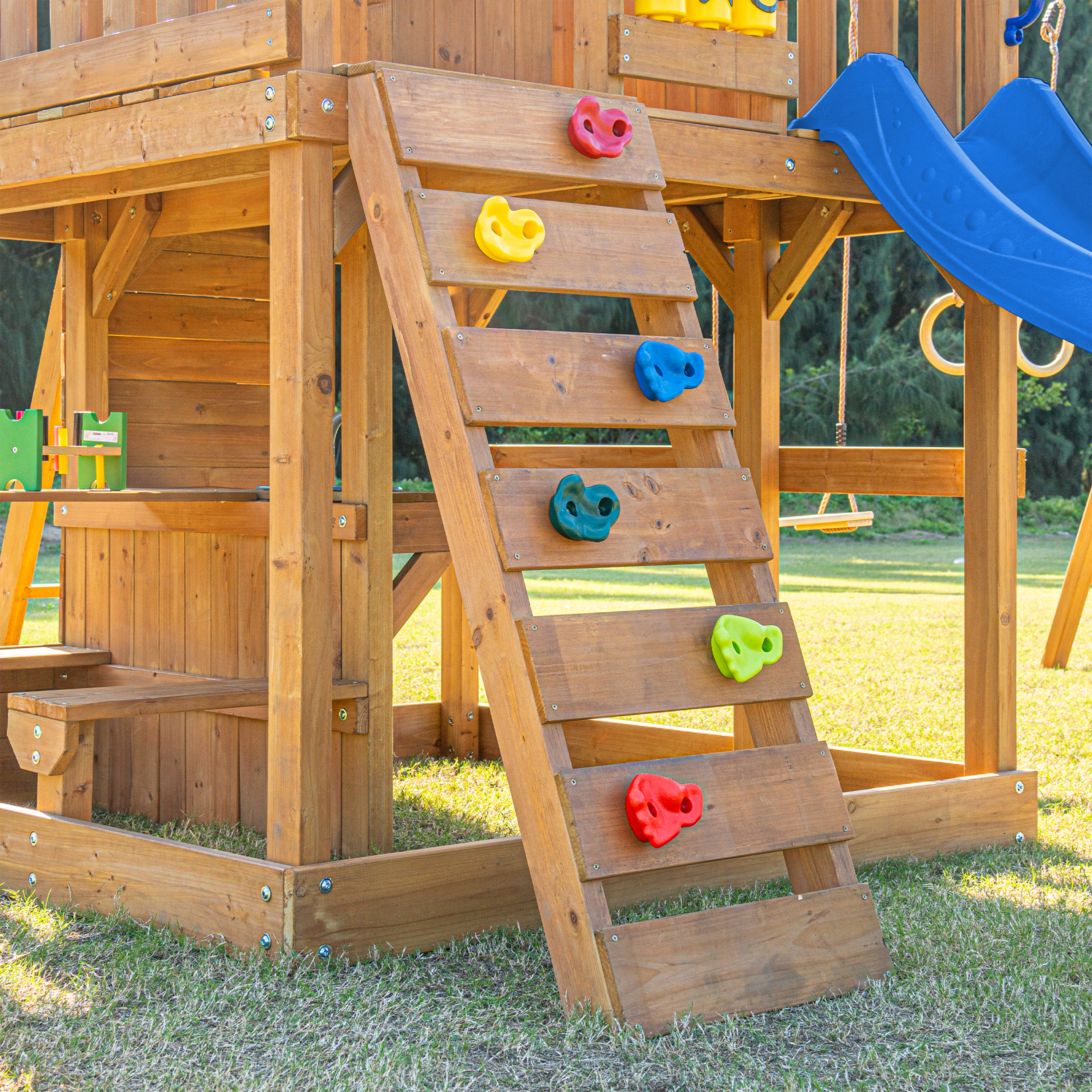 AXI Jack Climbing Frame with Double Swing and Trapeze – Blue Slide