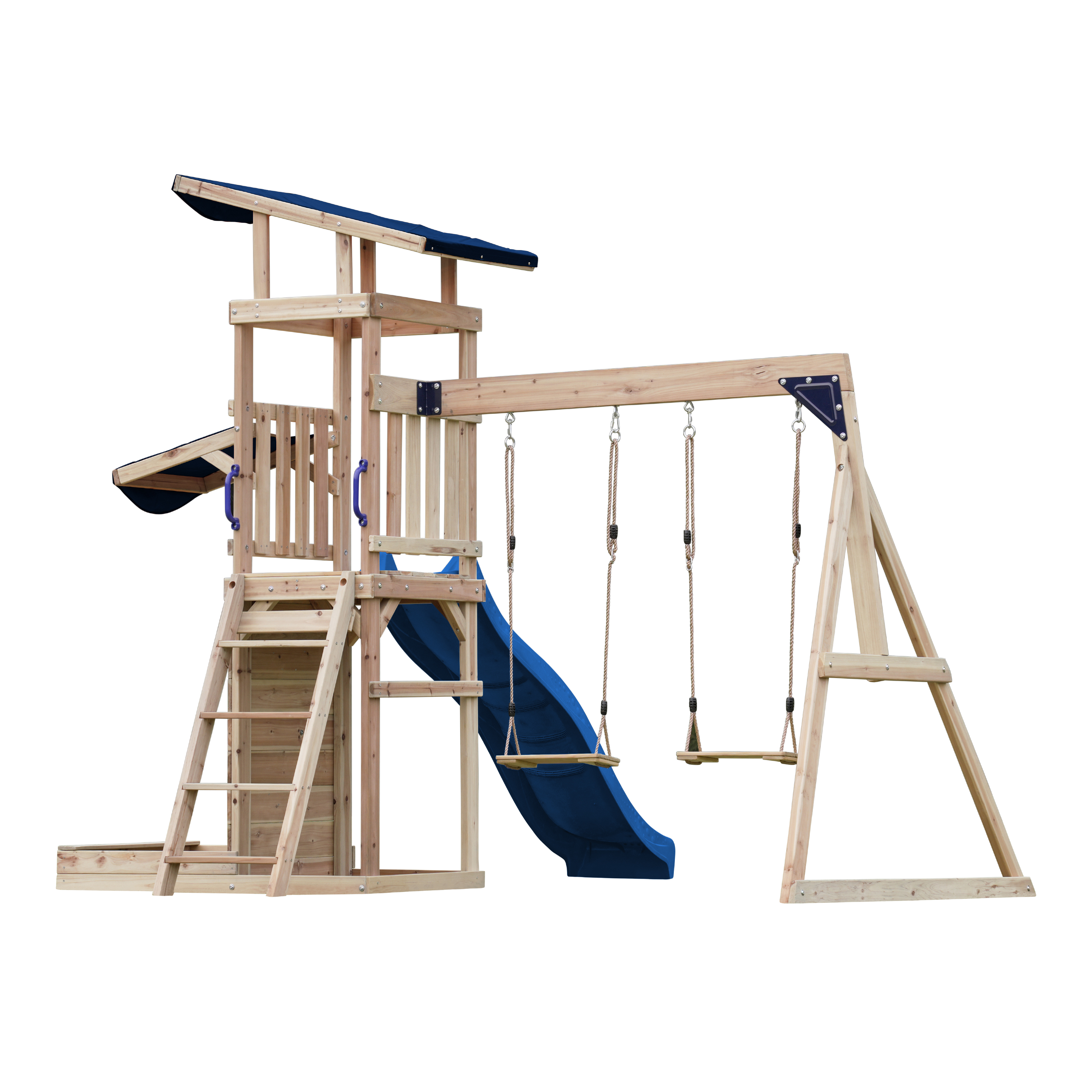 AXI Malik Climbing Frame with Double Swing Set - Blue Slide