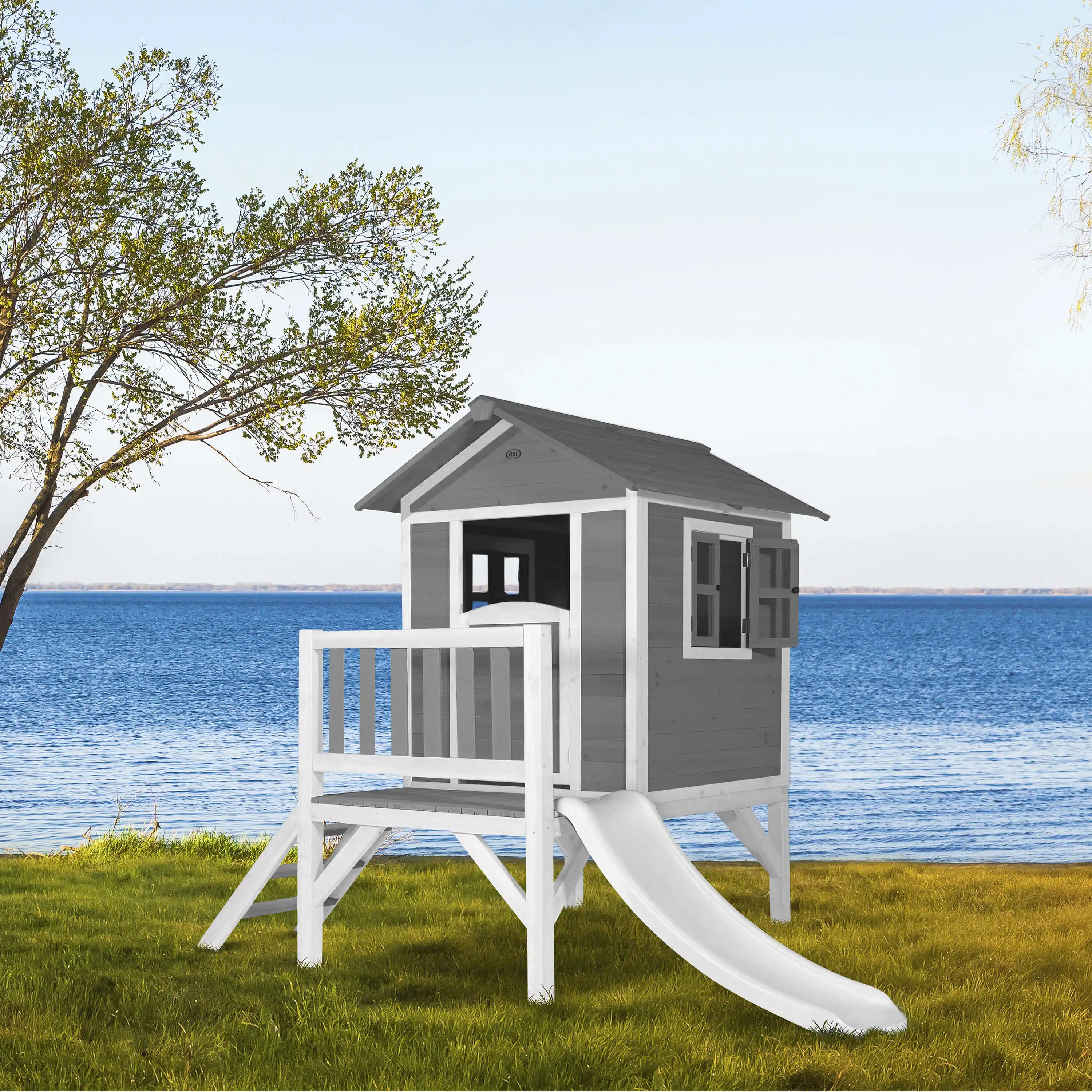 AXI Lodge XL Speelhuis Cool Grijs - Witte Glijbaan