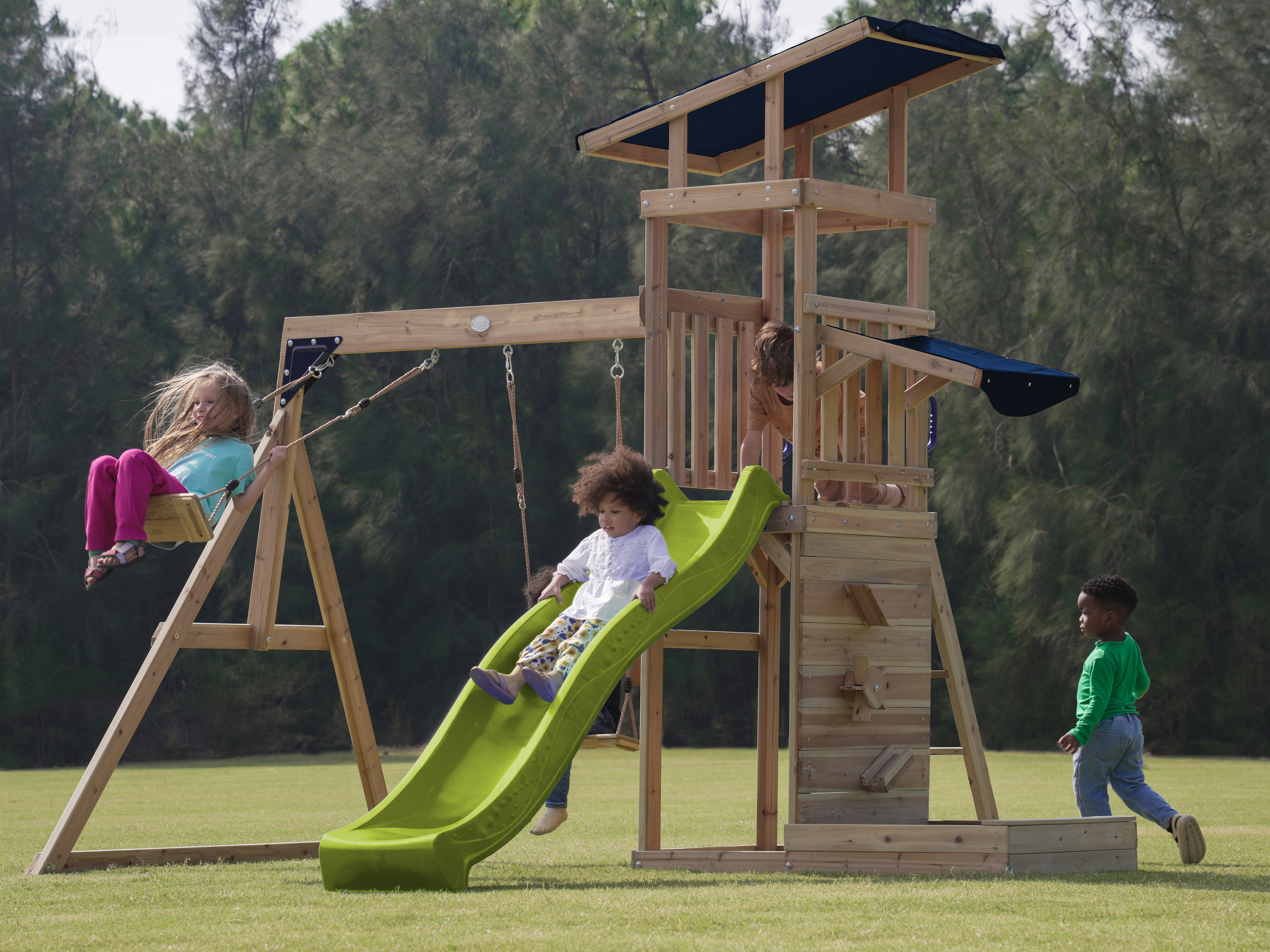 AXI Malik Play Set with Double Swing Brown - Lime green Slide 