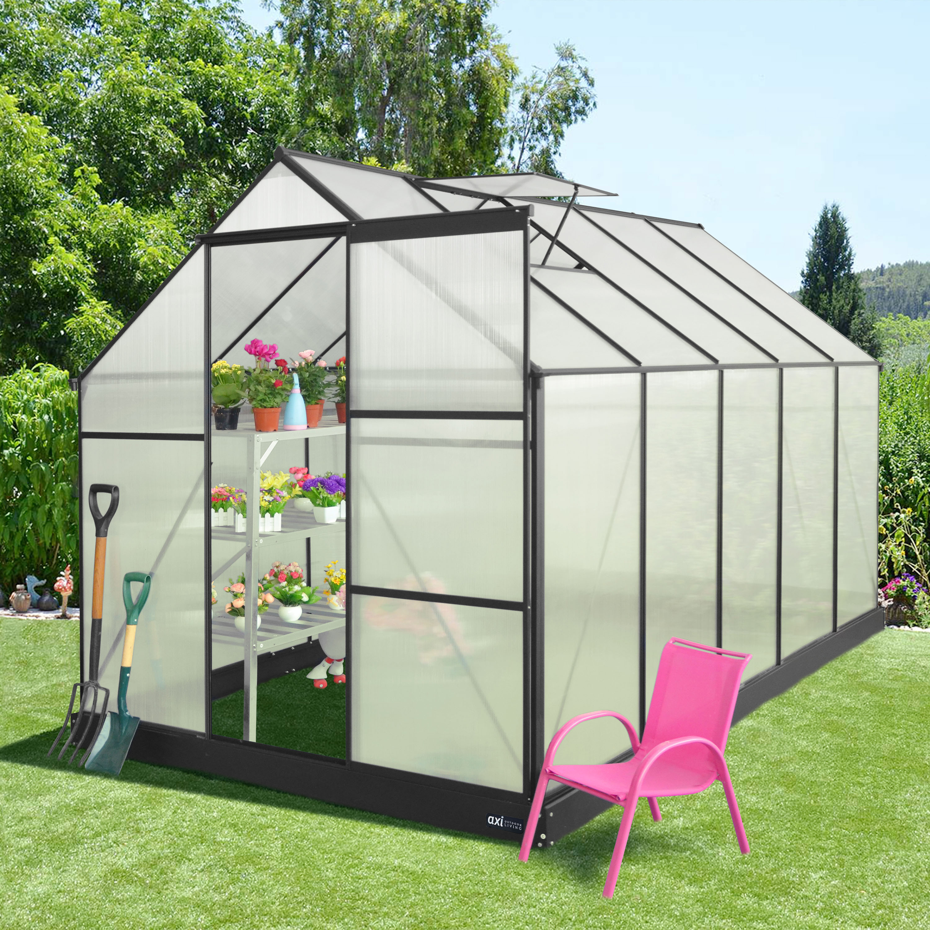 AXI Simon Greenhouse Polycarbonate - Black 310x190x207 cm