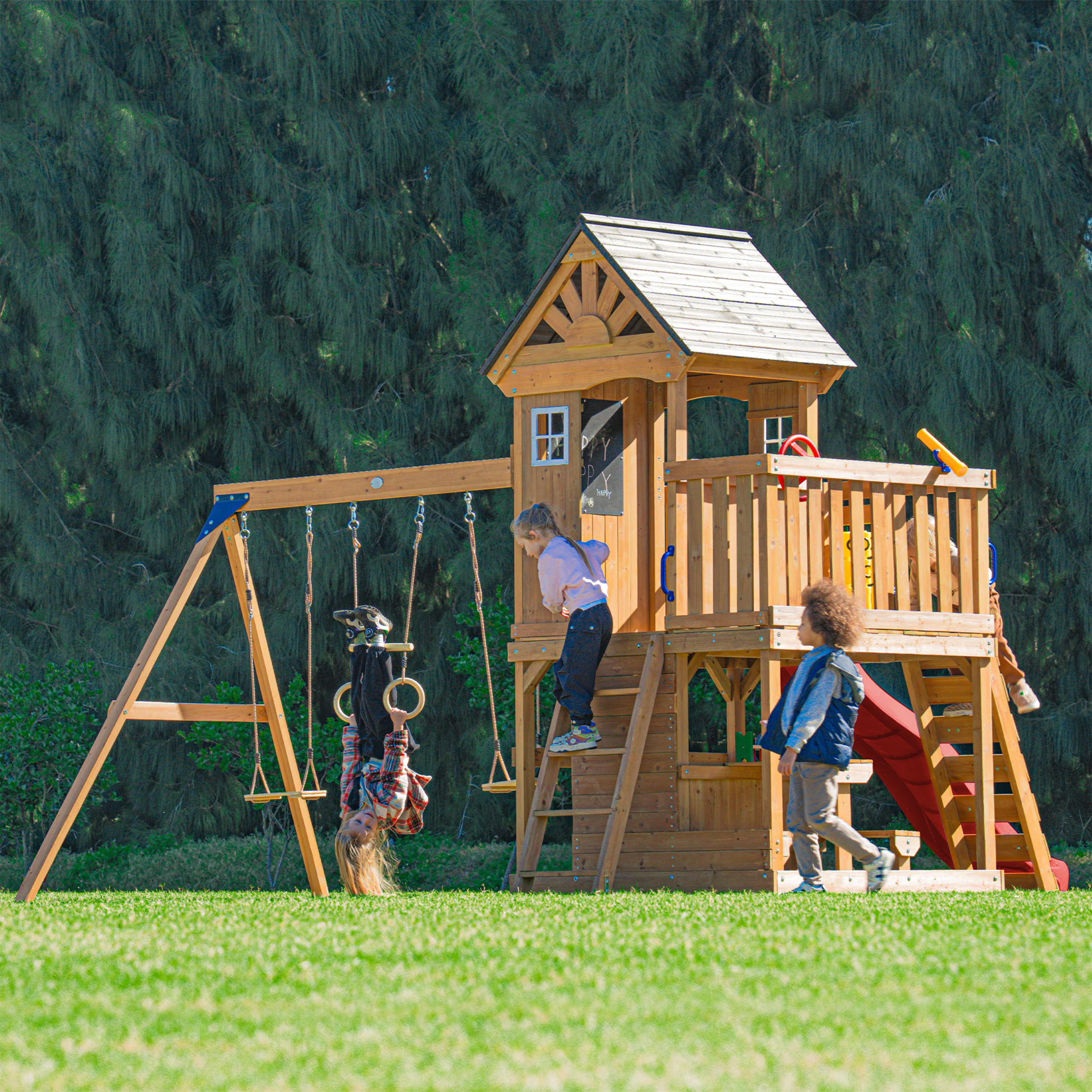 AXI Jack Climbing Frame with Double Swing and Trapeze – Red Slide