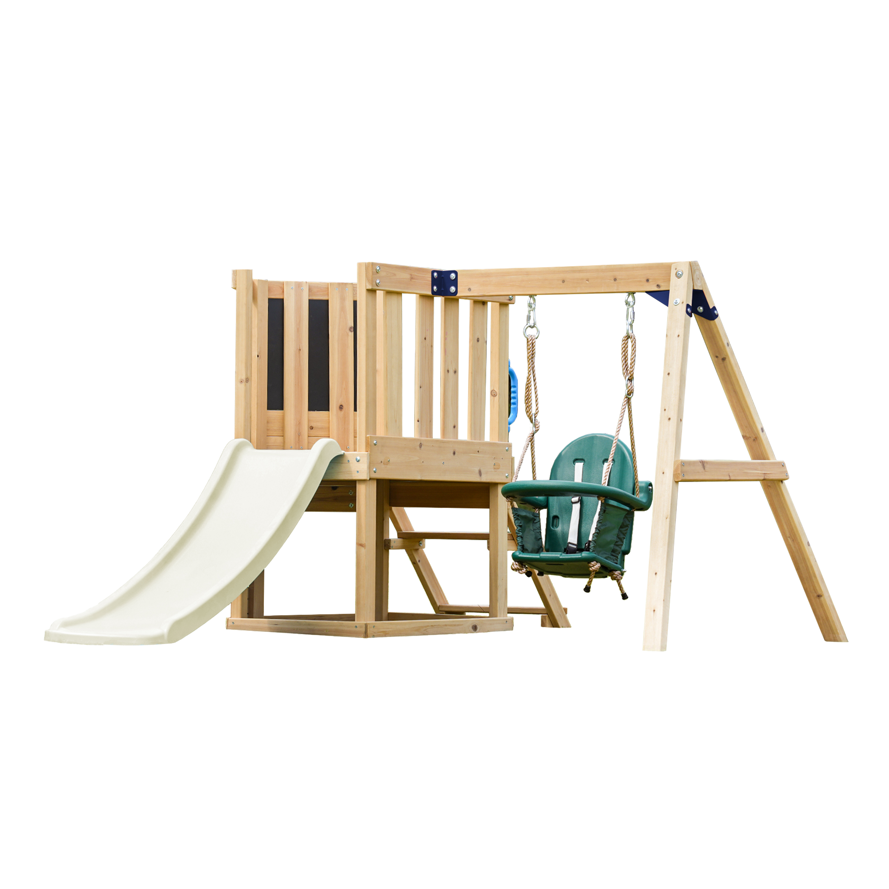 AXI Timo Mini Climbing Frame with Baby Swing, Climbing Wall and Chalkboard – Cream Slide