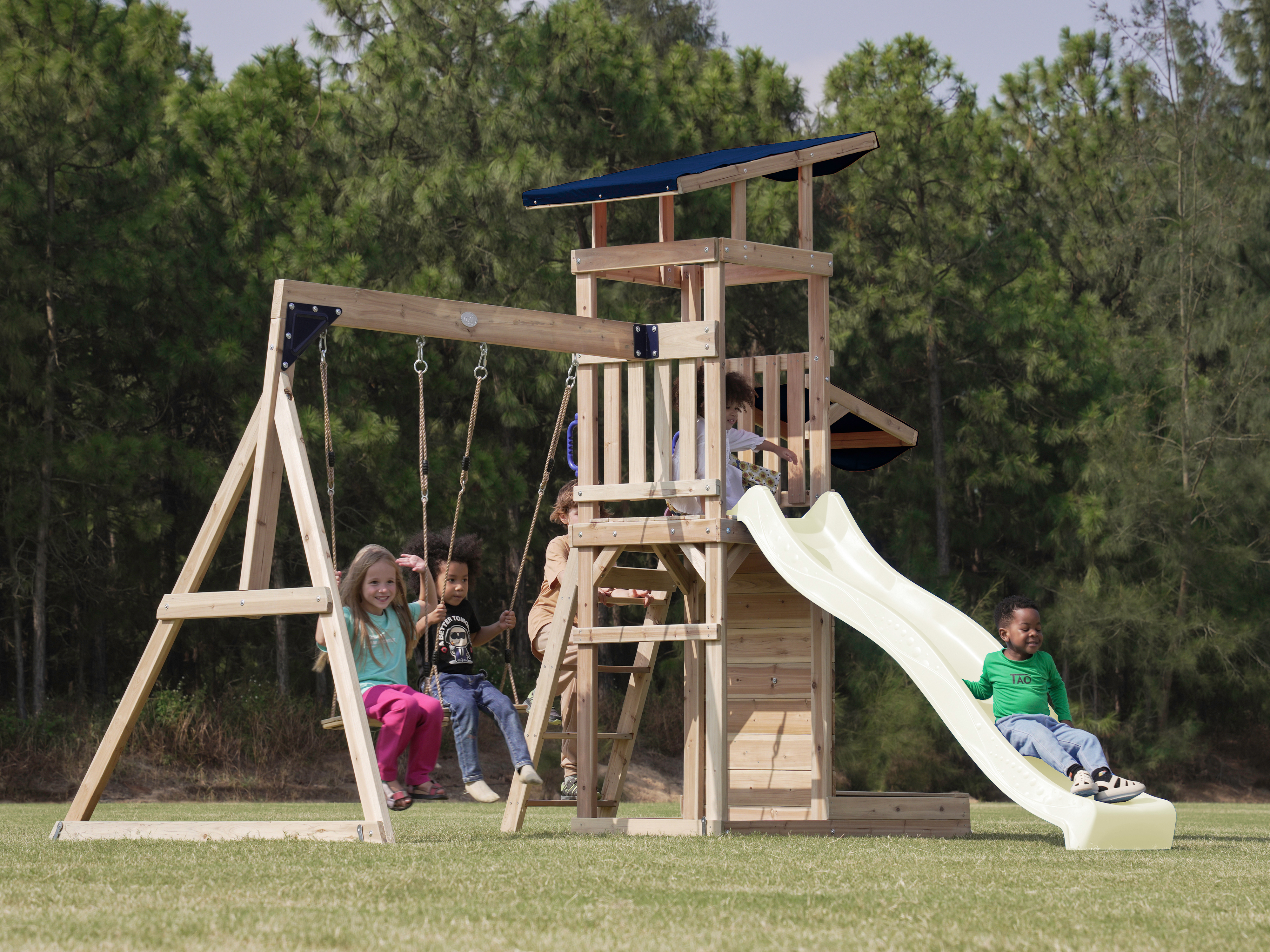 AXI Malik Climbing Frame with Double Swing Set - Cream Slide