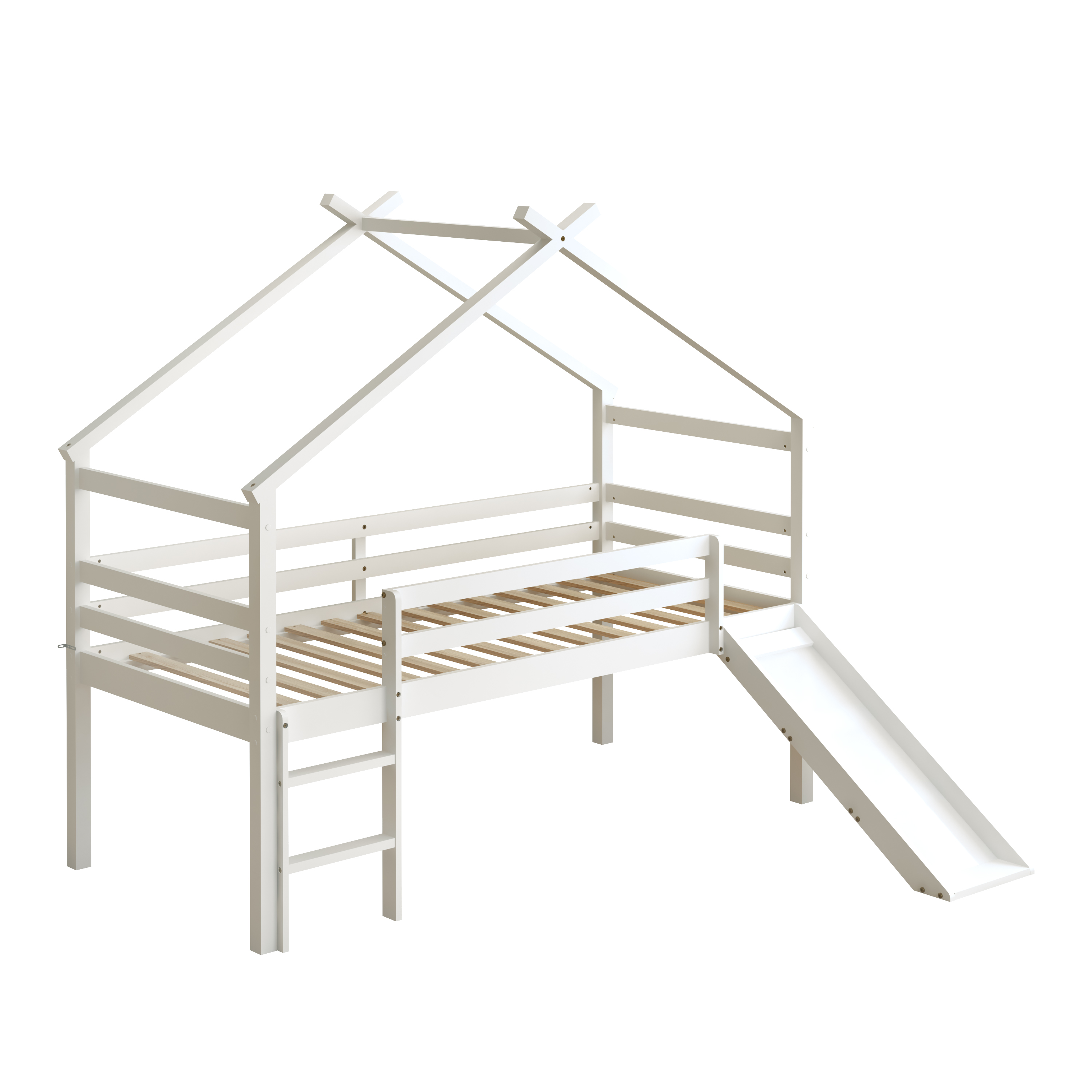 Sunny River Mid Sleeper with Slide White – With Mattress