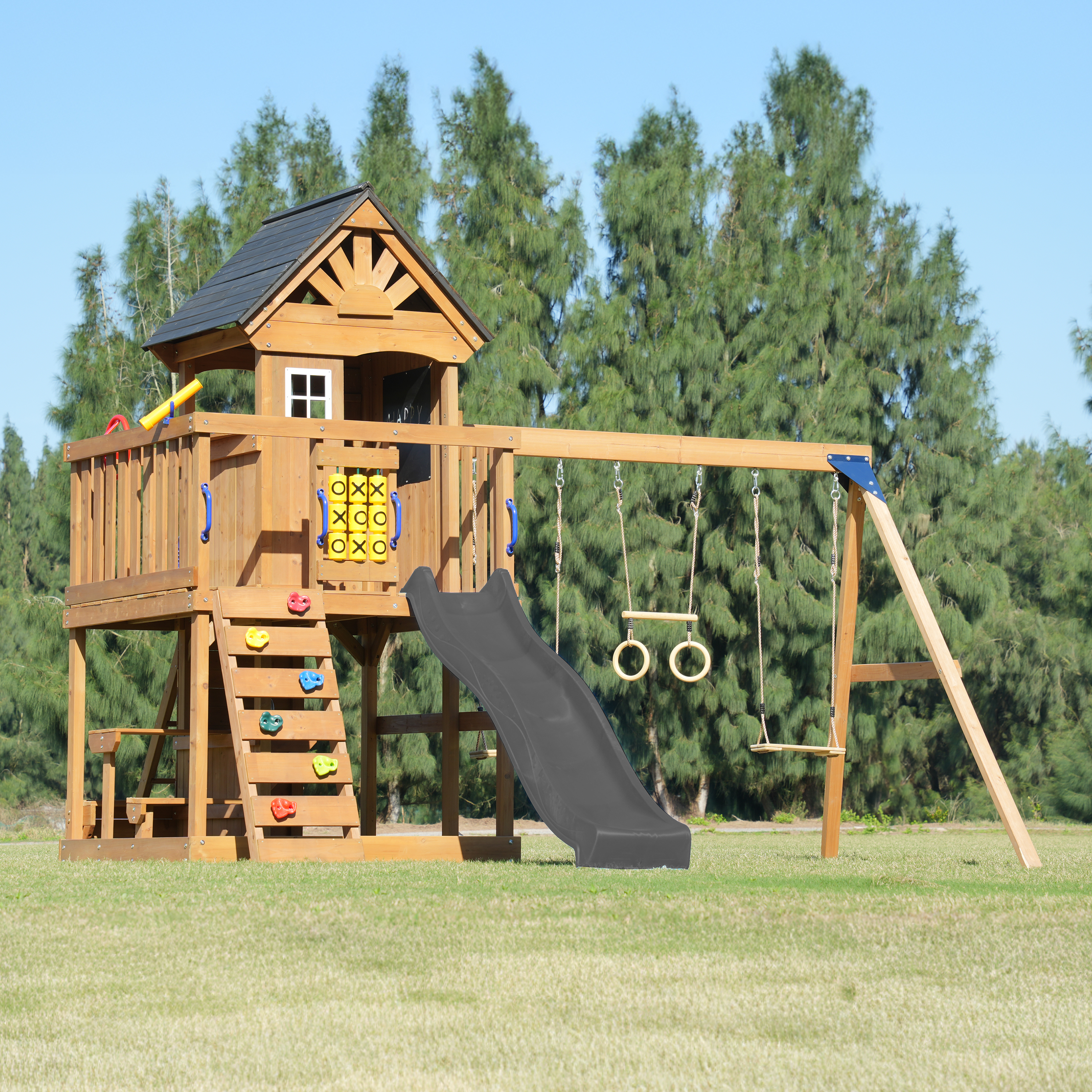 AXI Jack Climbing Frame with Double Swing and Trapeze – Grey Slide