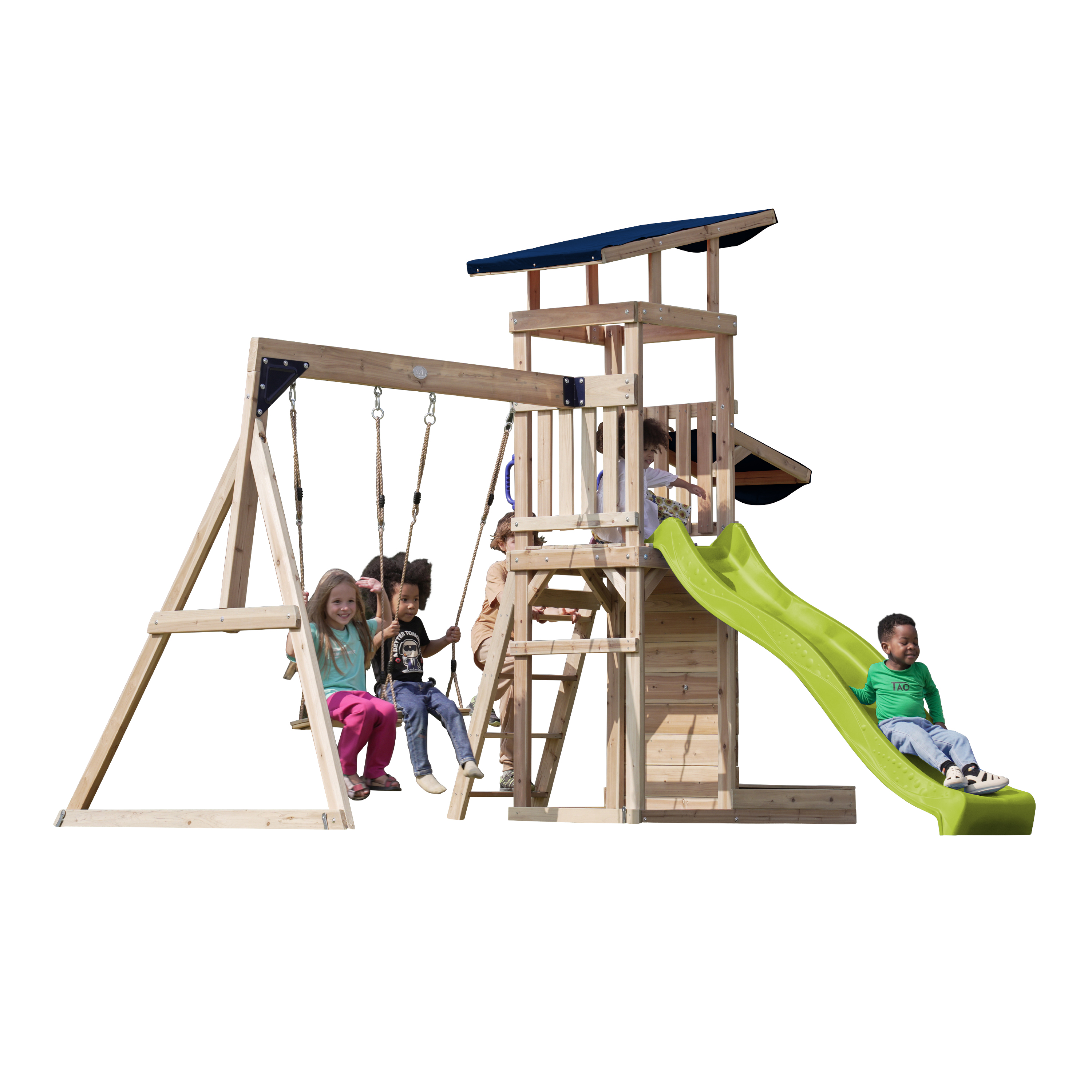 AXI Malik Climbing Frame with Double Swing Set - Lime Green Slide