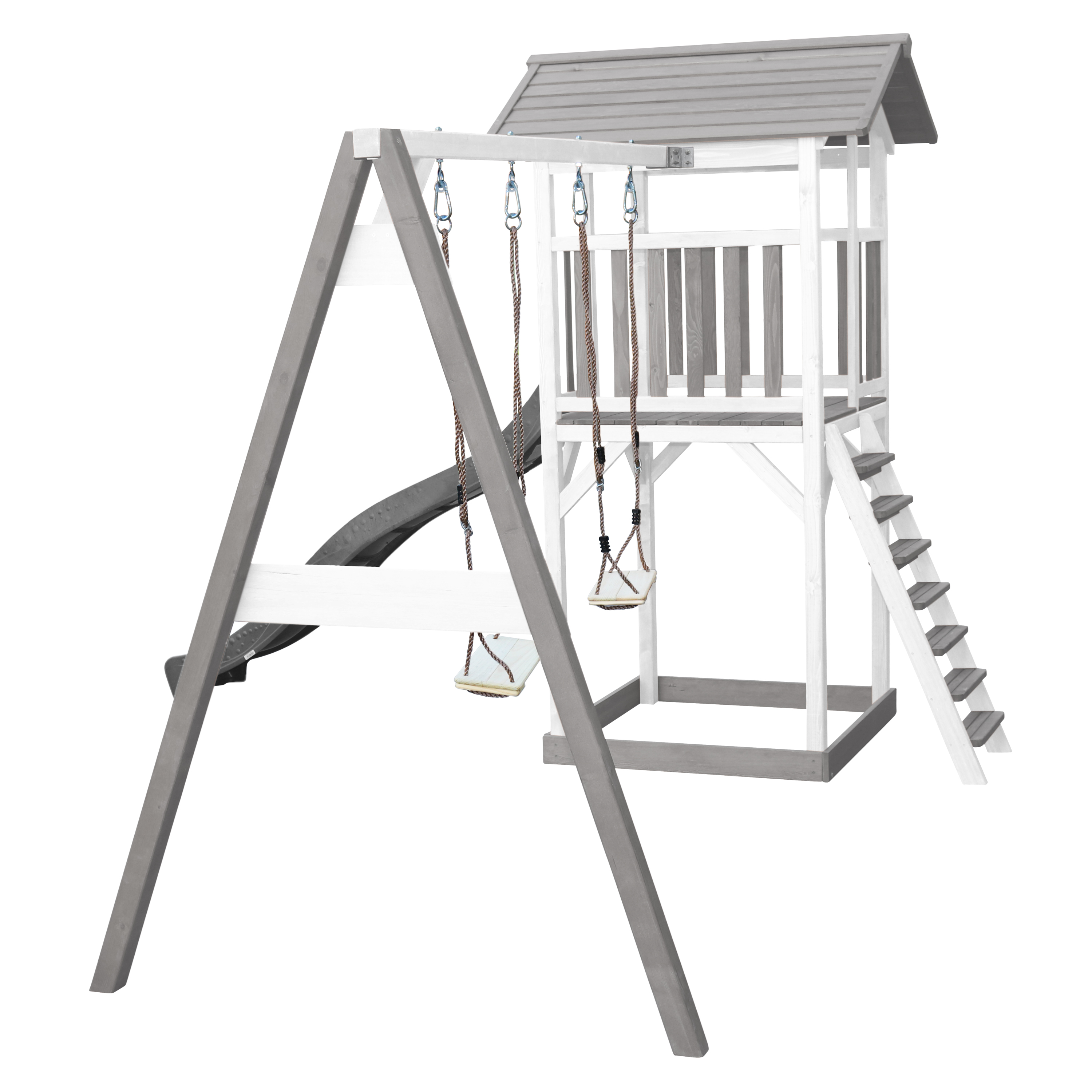 AXI Beach Tower with Double Swing Set Grey/White - Grey Slide