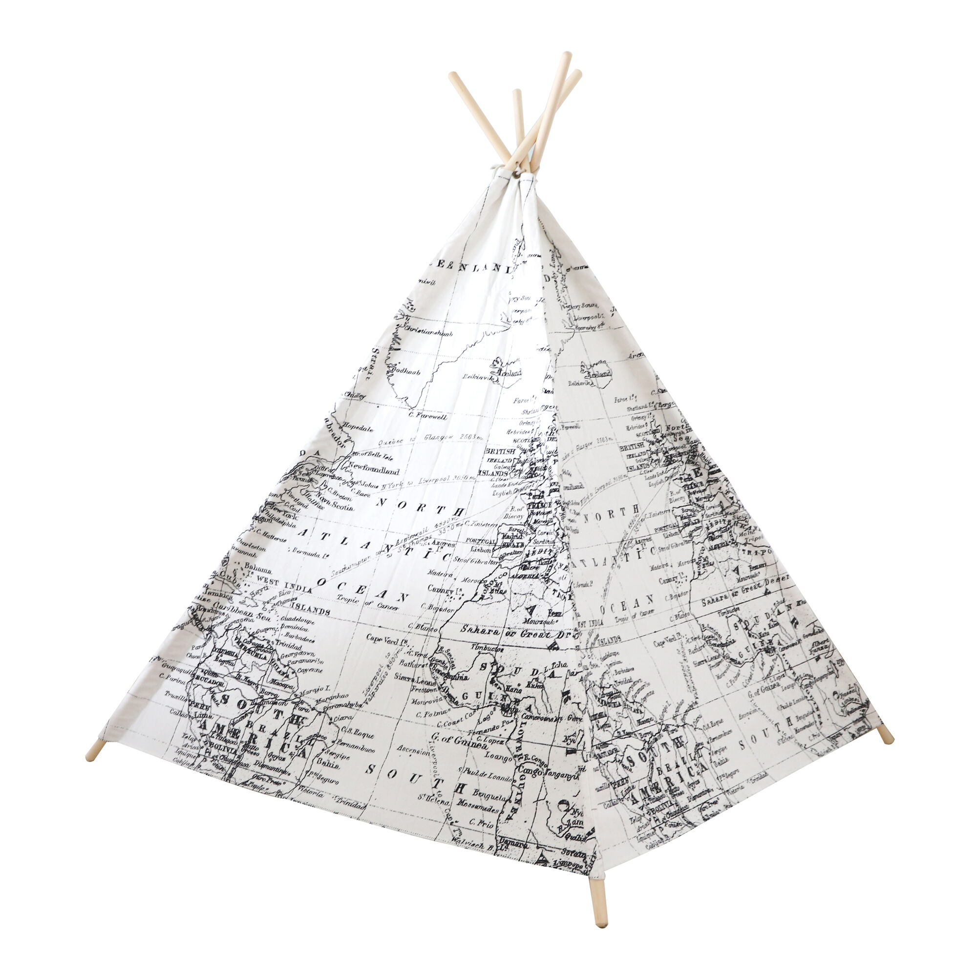 Sunny World Map Teepee Tent Black/white