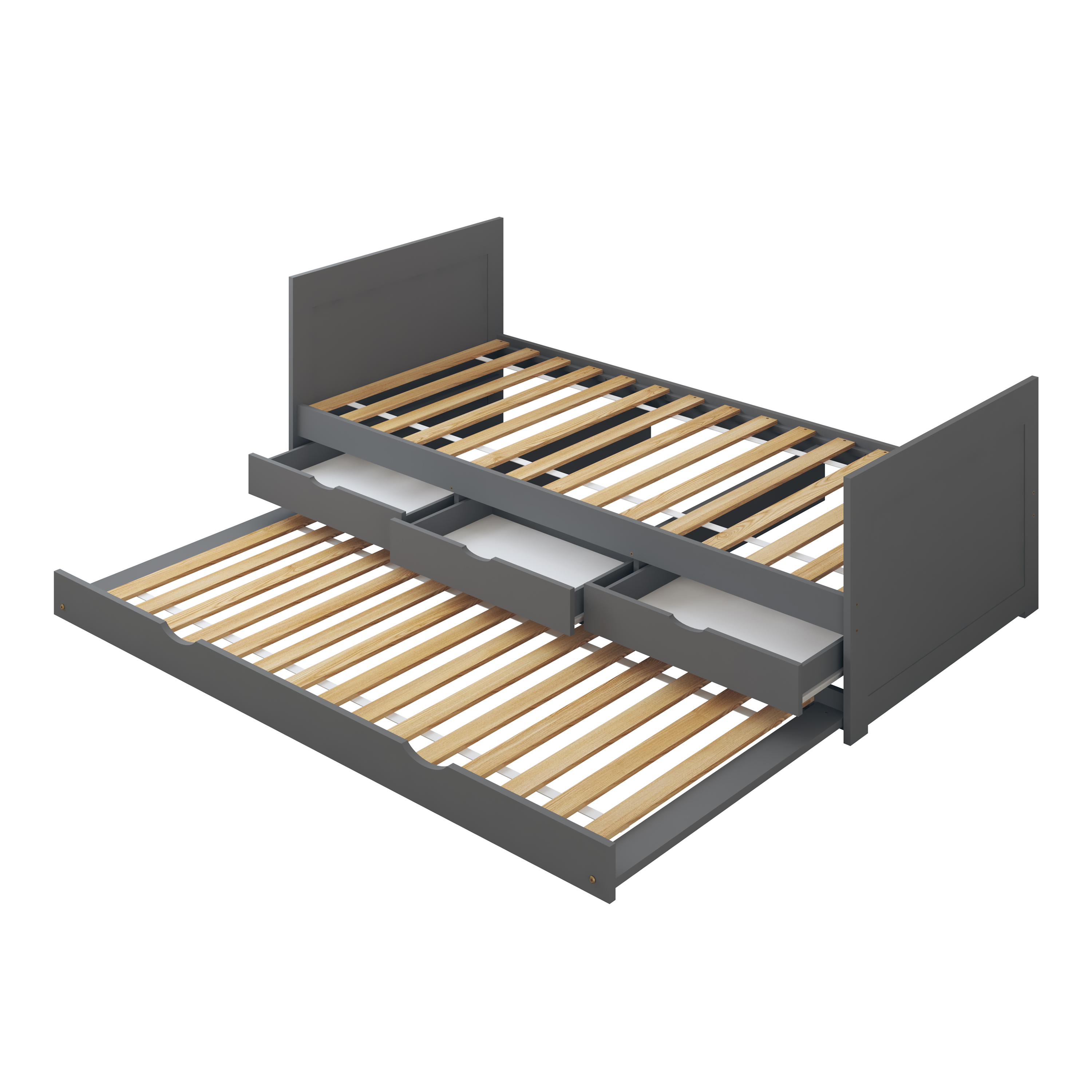 Sunny Eli Kids Bed with Trundle and 3 Storage Drawers Grey – Without Mattress