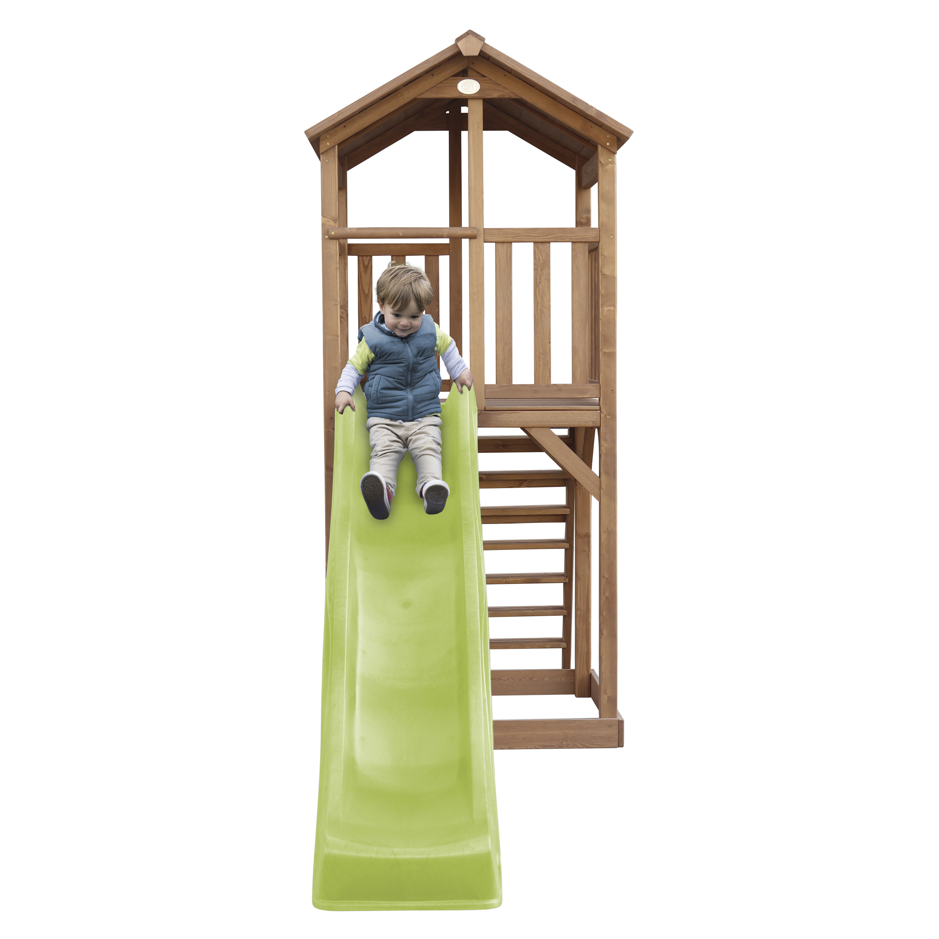 AXI Beach Tower Lekställning Brun - Limegrön Rutschkana