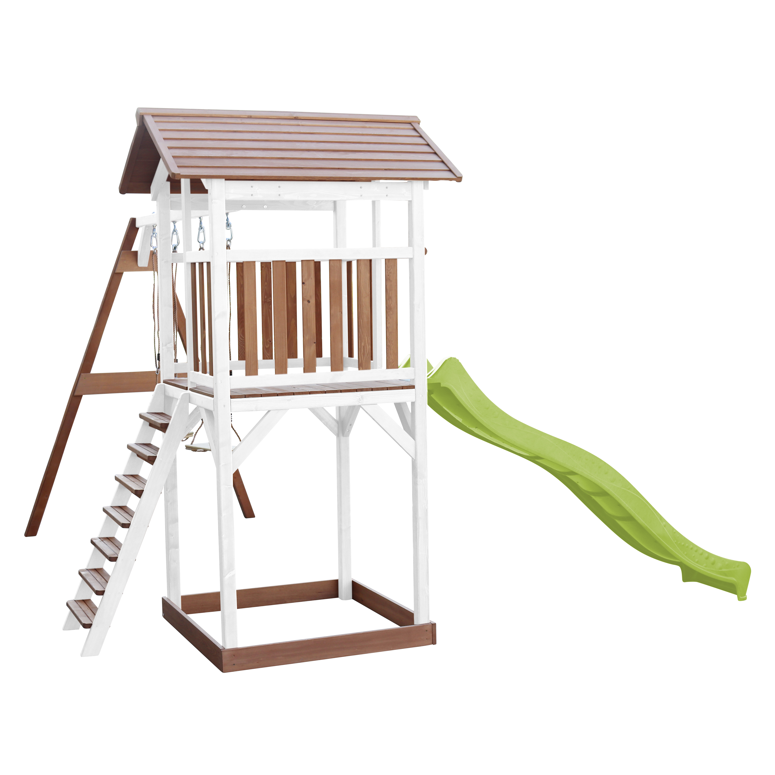 AXI Beach Tower with Double Swing Set Brown/White - Lime Green Slide
