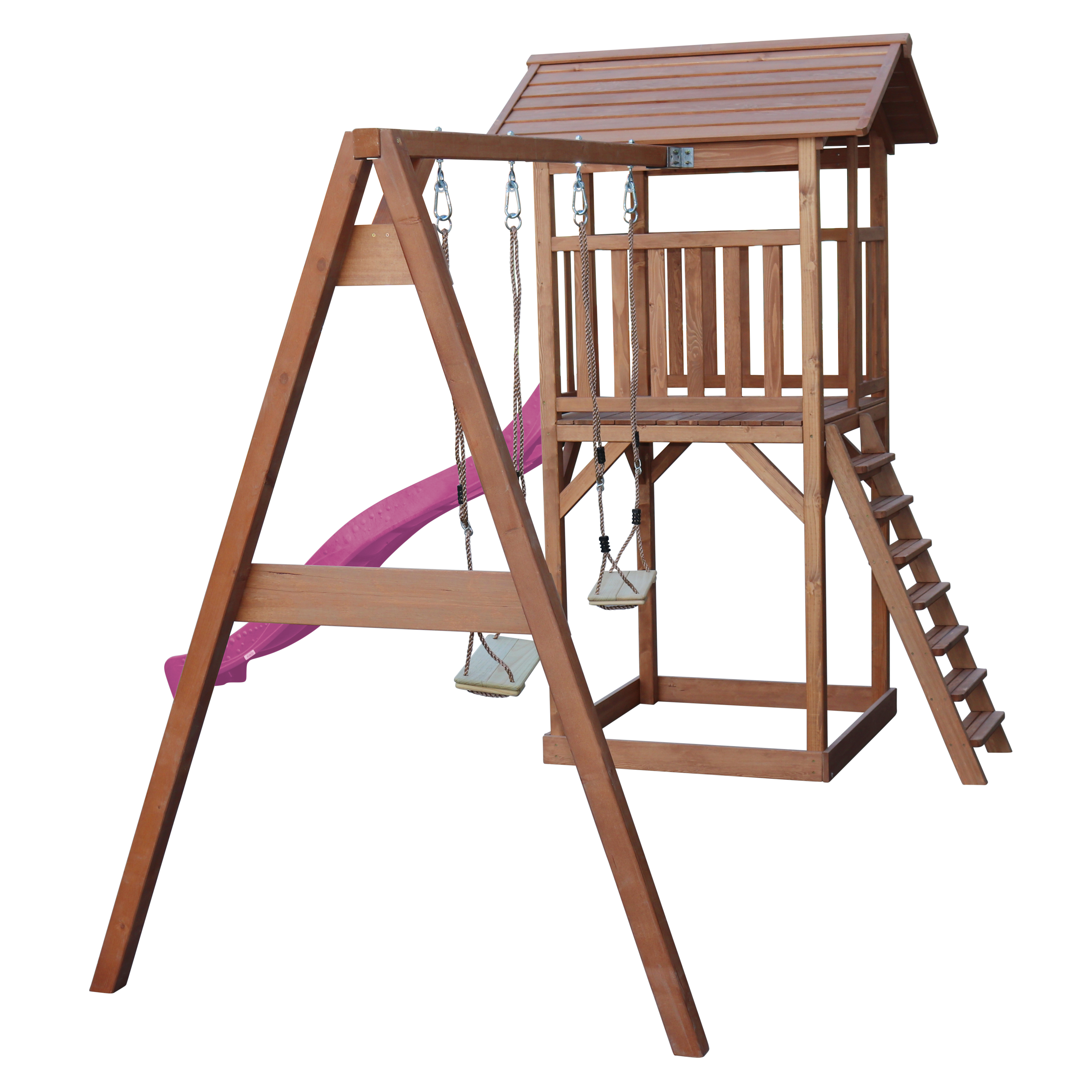 AXI Beach Tower with Double Swing Set Brown - Purple Slide