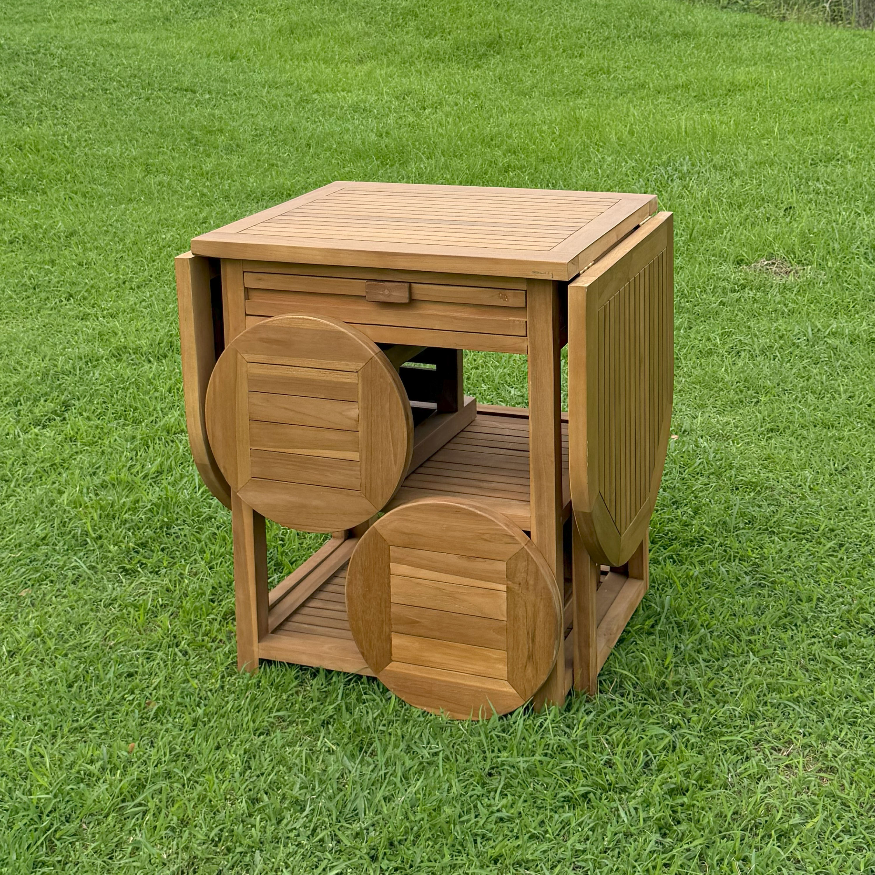 AXI Nomani Foldable Teak Low Bar Set with 2 stools