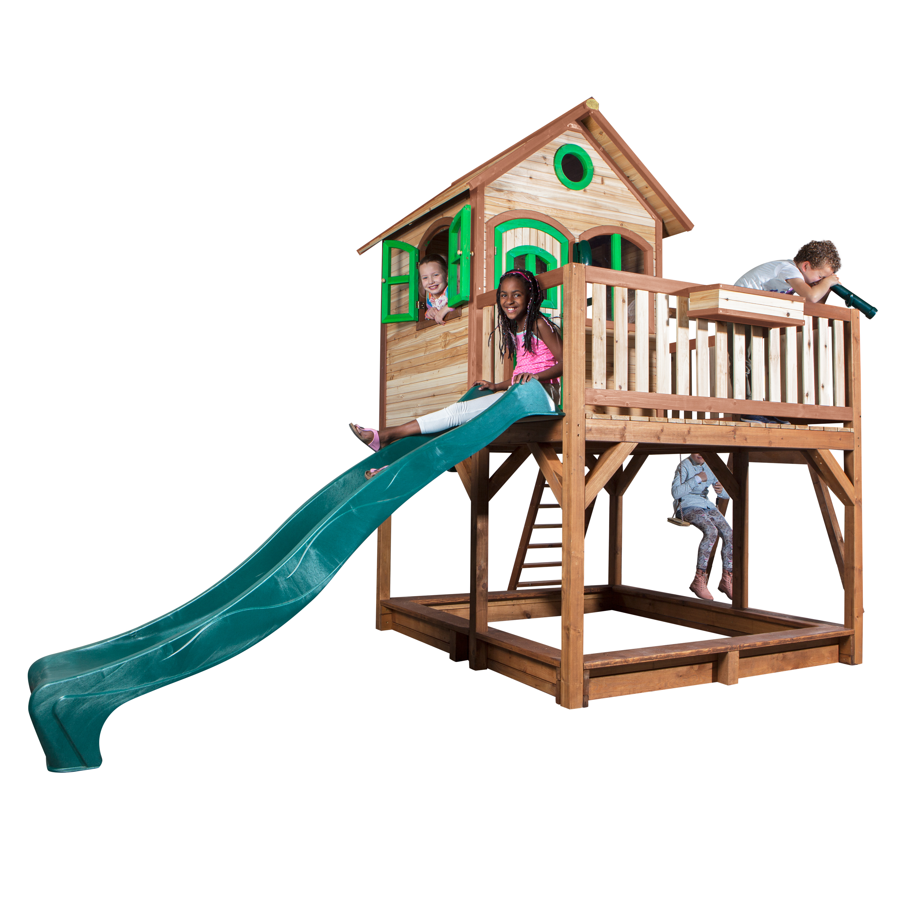 AXI Liam Playhouse with Double Swing Set Brown/Green - Green Slide