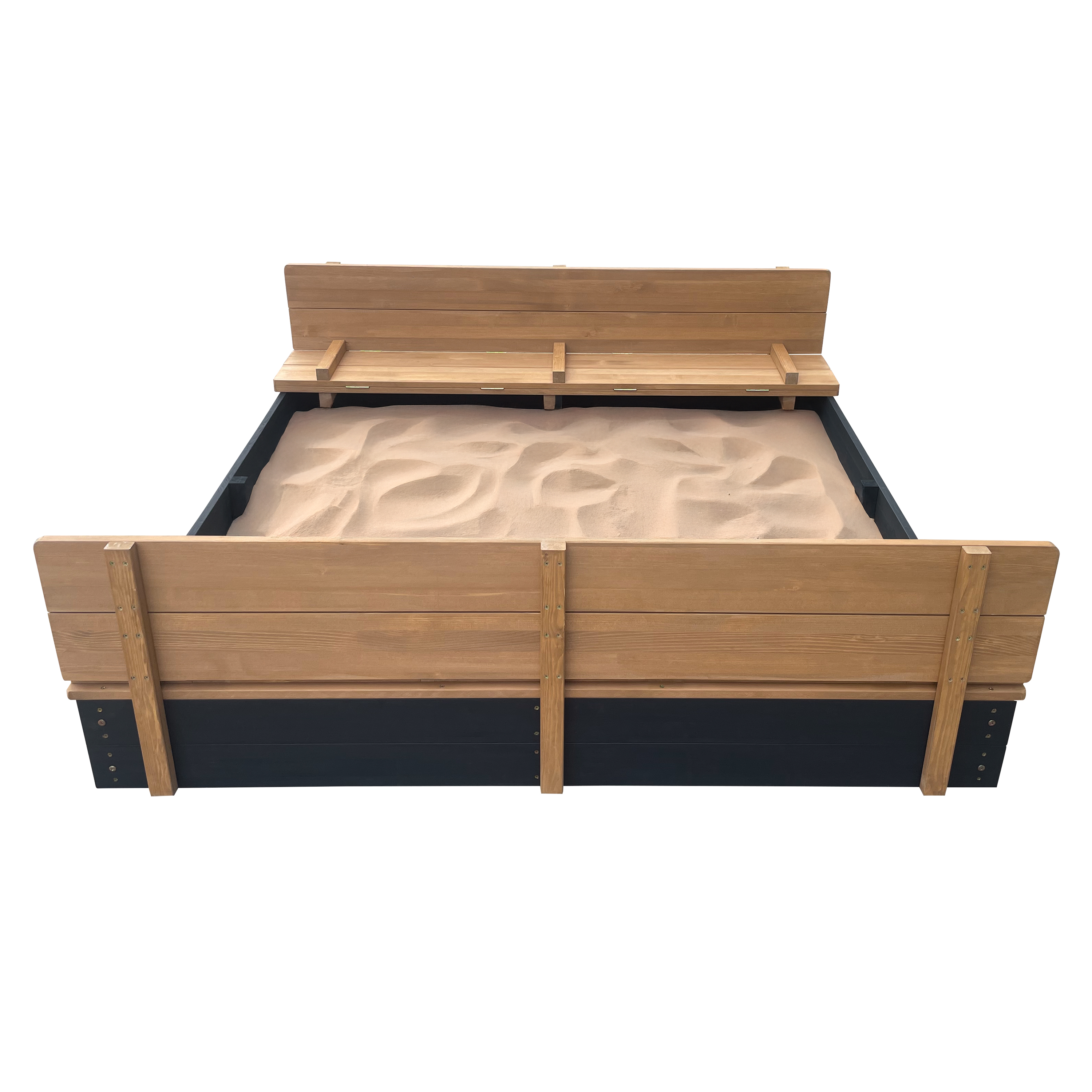 AXI Ella XXL Sandbox 150 x 150 x 20 cm with benches - Anthracite/Brown