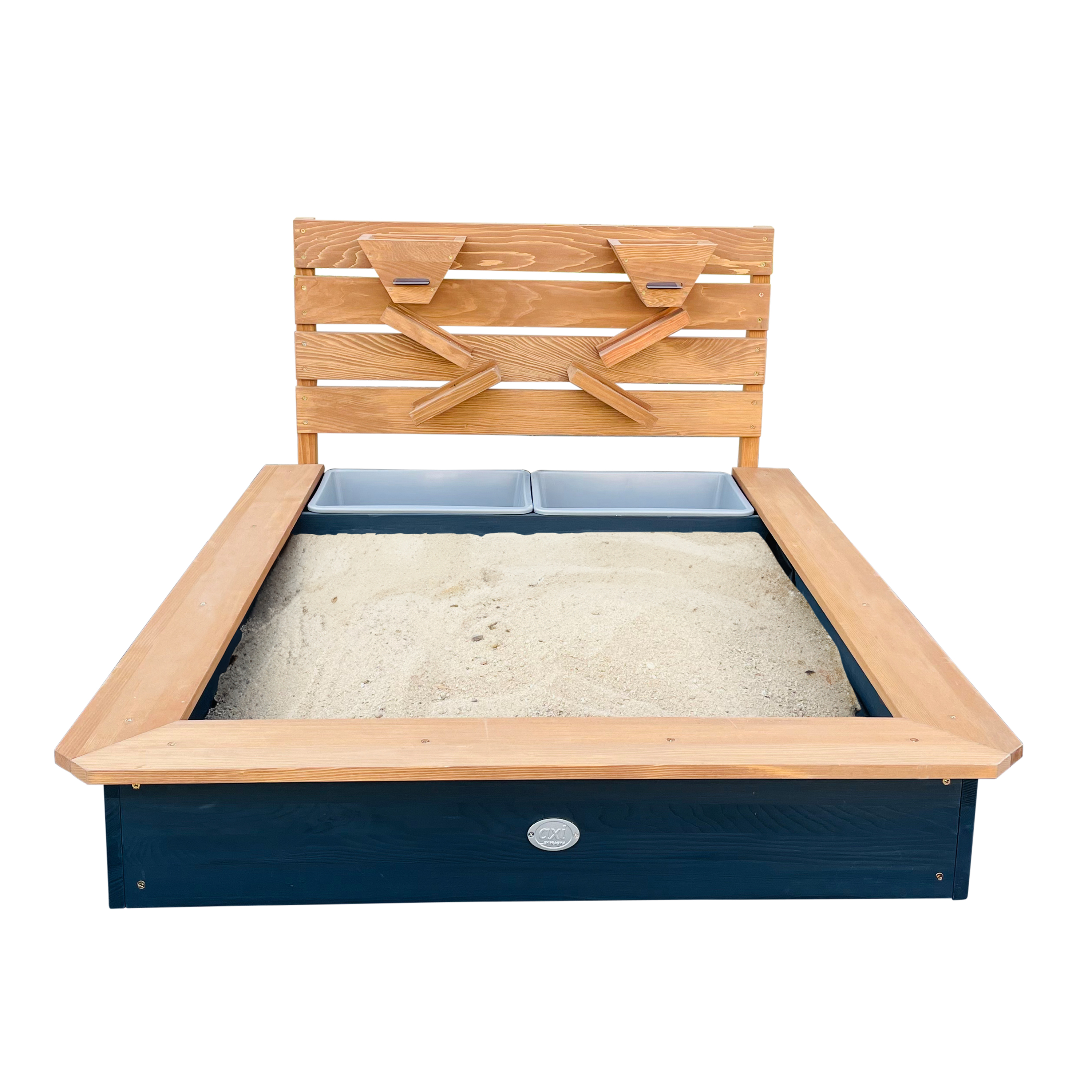 AXI Lina sandbox with sand & water troughs and play wall anthracite/brown-8720365064098 AXI Lina sandbox with sand & water troughs and play wall anthracite/brown