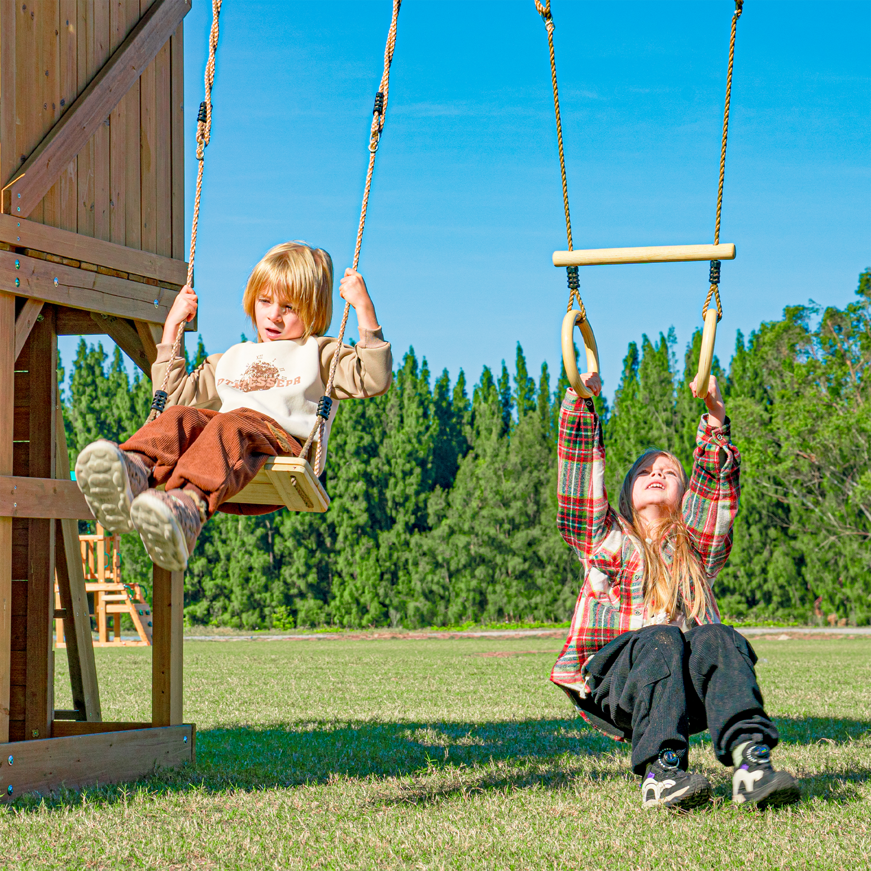 AXI Jack Climbing Frame with Double Swing and Trapeze – Grey Slide