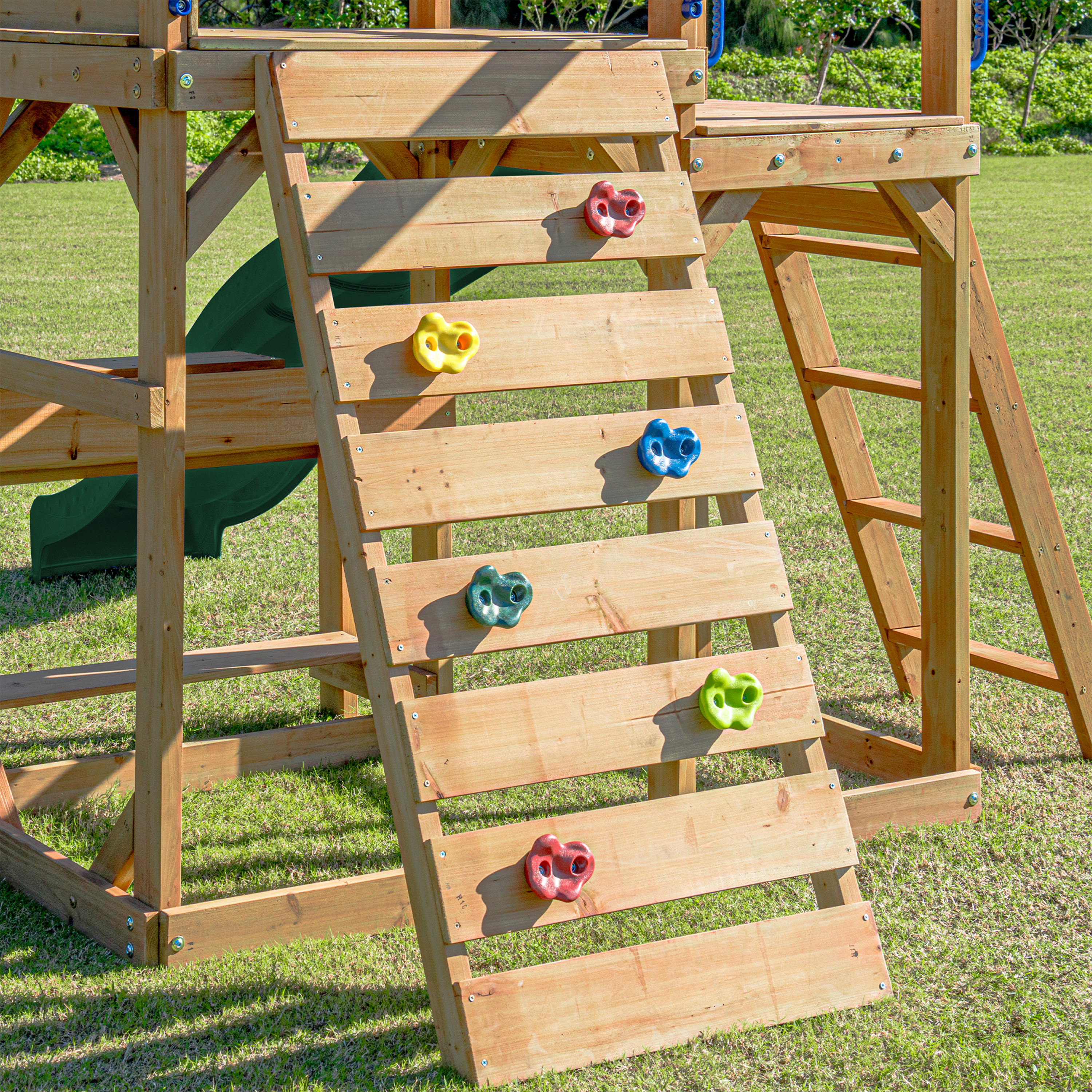 AXI Mitch Climbing Frame with Double Swing. Trapeze and Lookout Tower – Green Slide