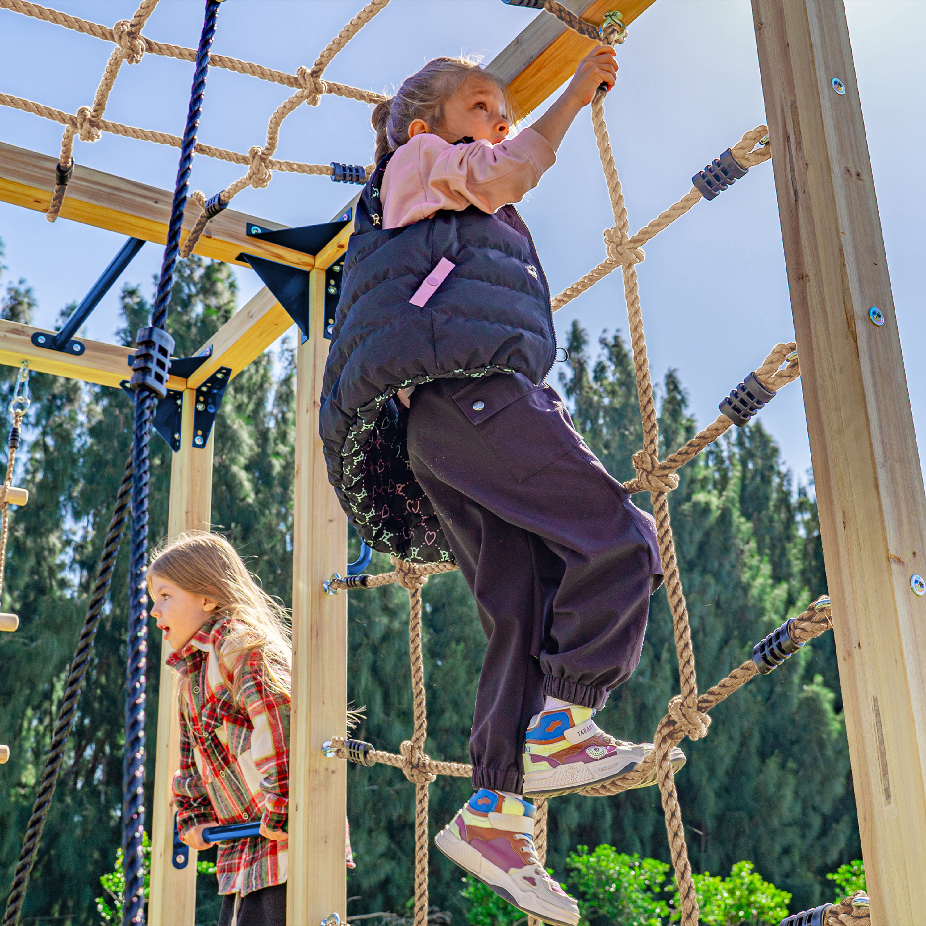 AXI Boris Wooden Playcentre with Swings. Trapeze. Climbing Nets and Monkey Bars – Purple Slide