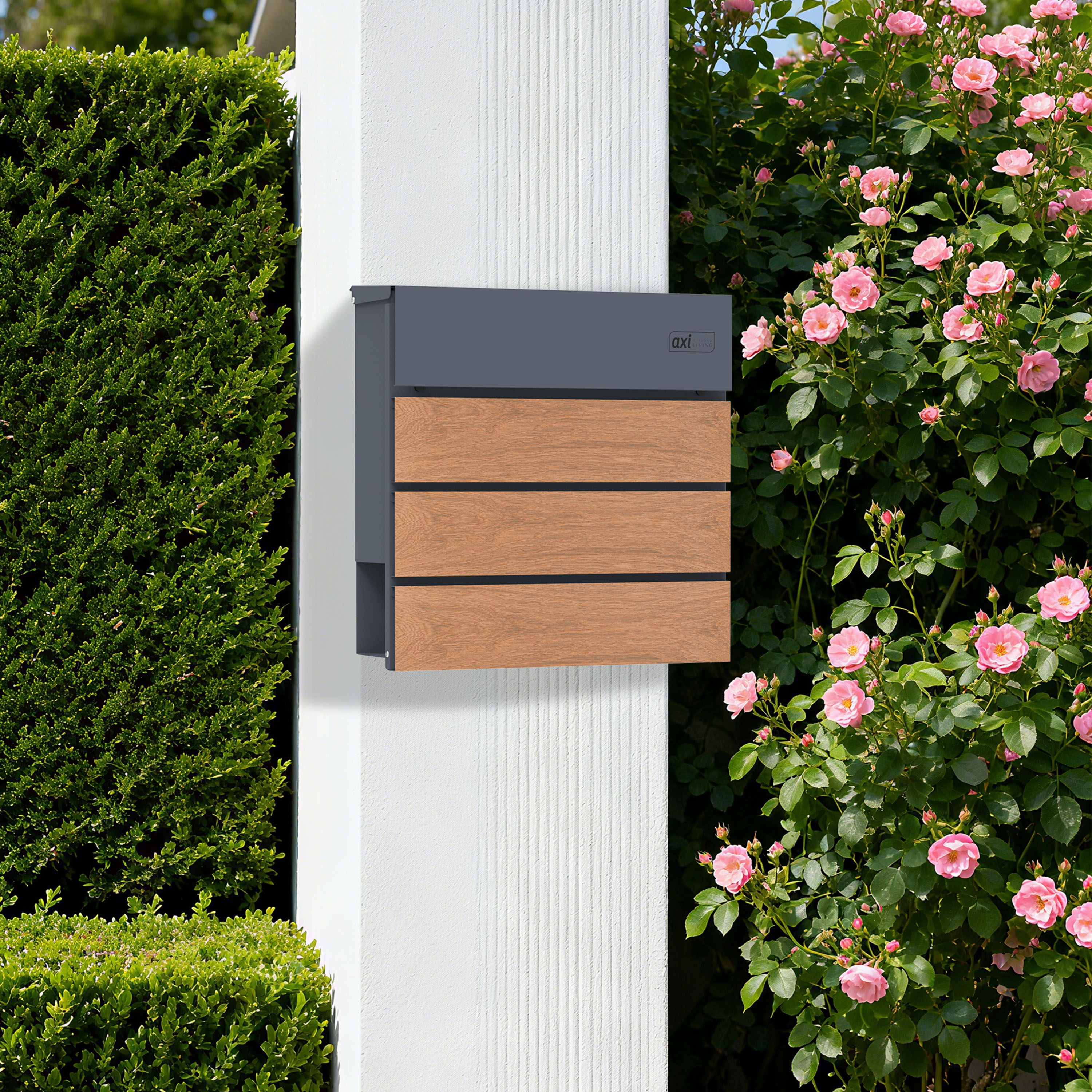 AXI Jake Metal Letterbox Anthracite/Wood Look