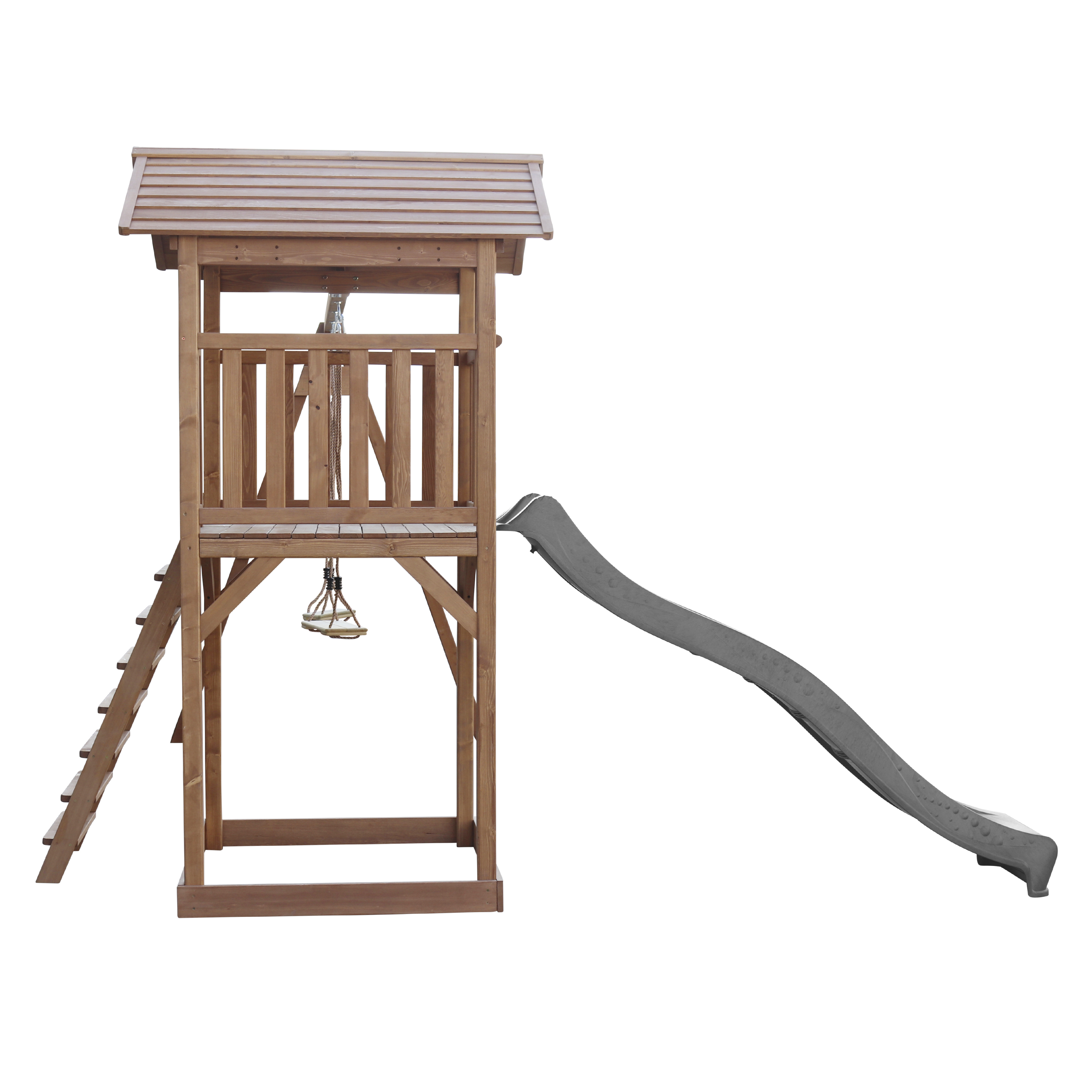 AXI Beach Tower with Double Swing Set Brown - Grey Slide-8717973939153 AXI Beach Tower with Double Swing Set Brown - Grey Slide
