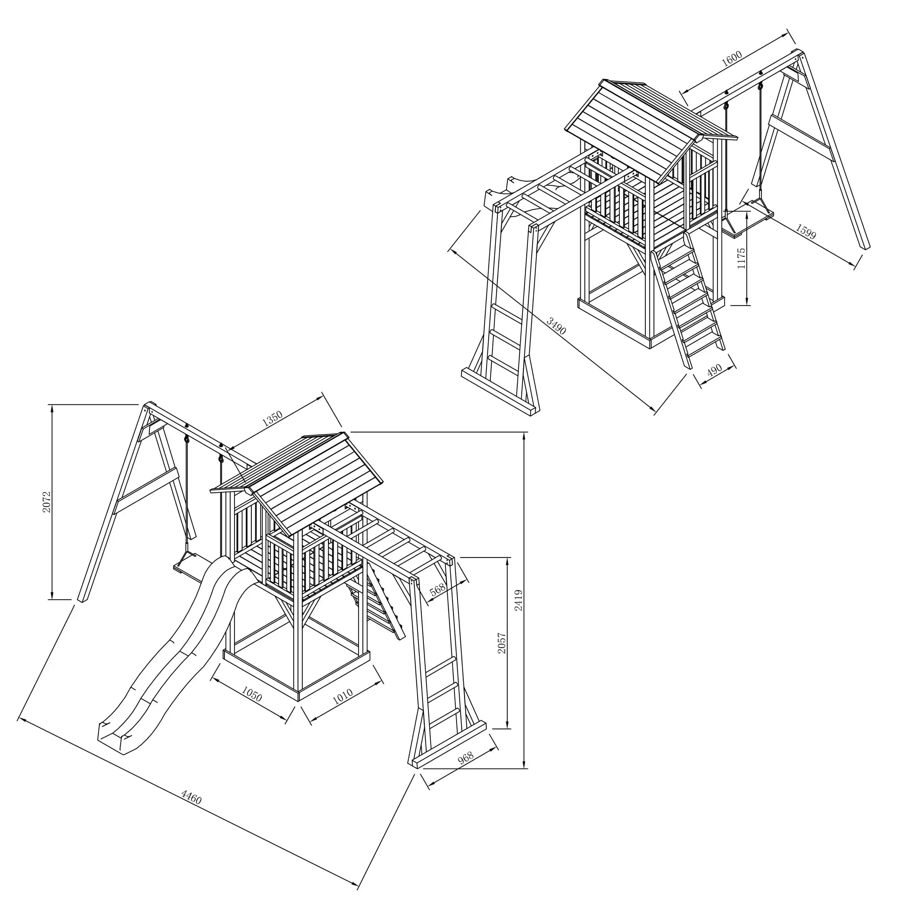 AXI Beach Tower Speeltoren met Klimrek en Enkele Schommel Grijs/wit - Groene Glijbaan