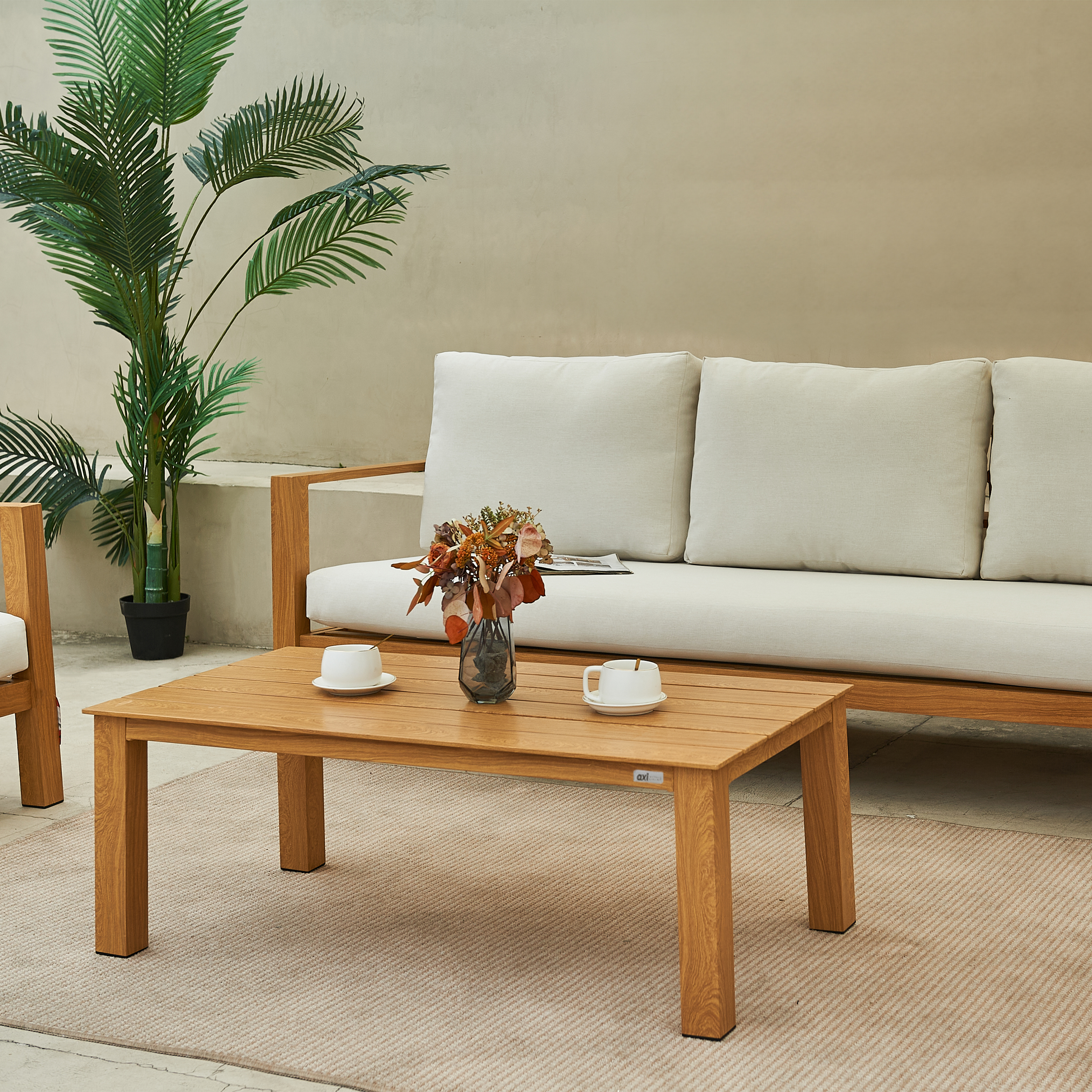 AXI Orla lounge set 4-piece with bench. table and 2 chairs Wood-look/beige-8720365063916 AXI Orla lounge set 4-piece with bench. table and 2 chairs Wood-look/beige