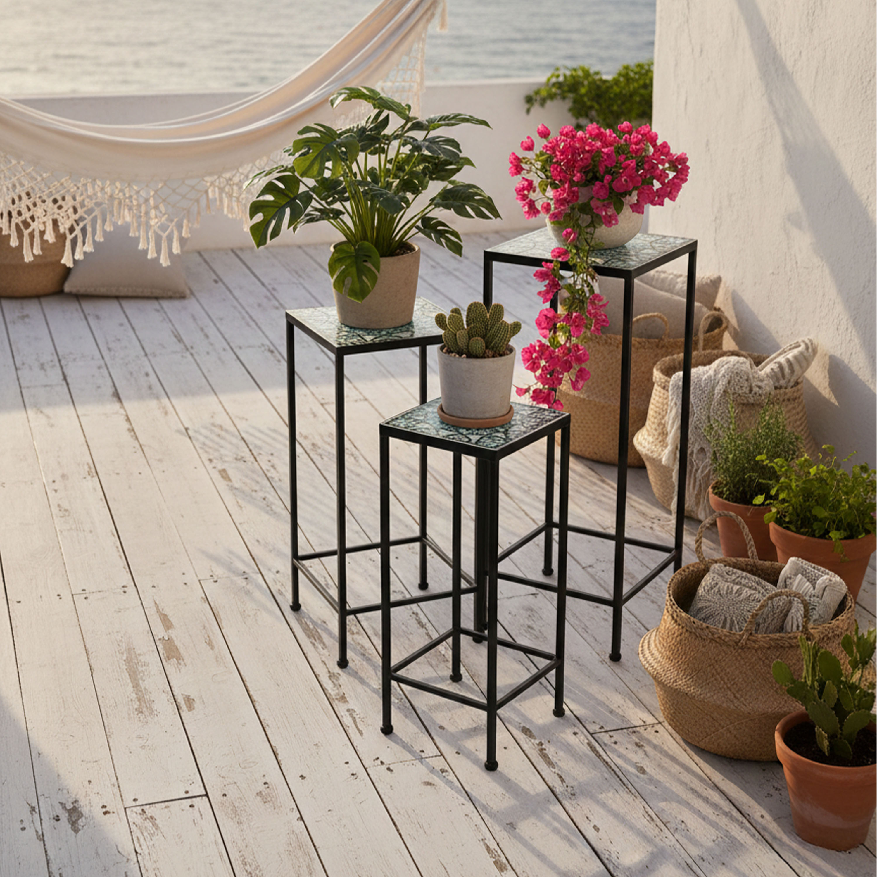 AXI Eline Mosaic Plant Table Square Multicolor – Set of 3