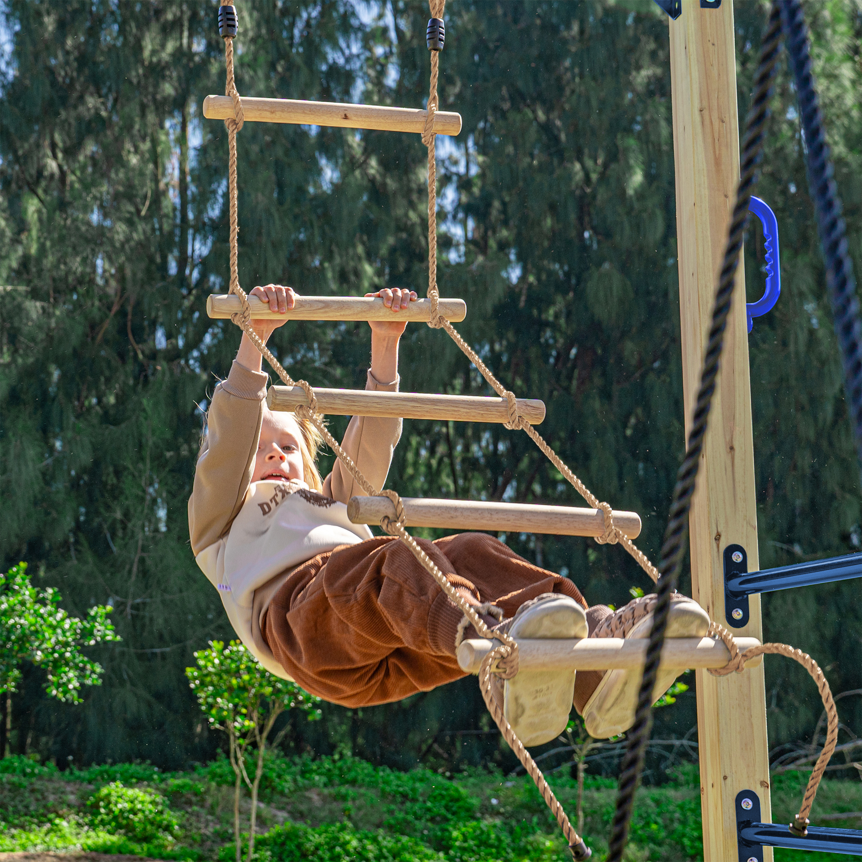 AXI Boris Wooden Playcentre with Swings. Trapeze. Climbing Nets and Monkey Bars – Purple Slide