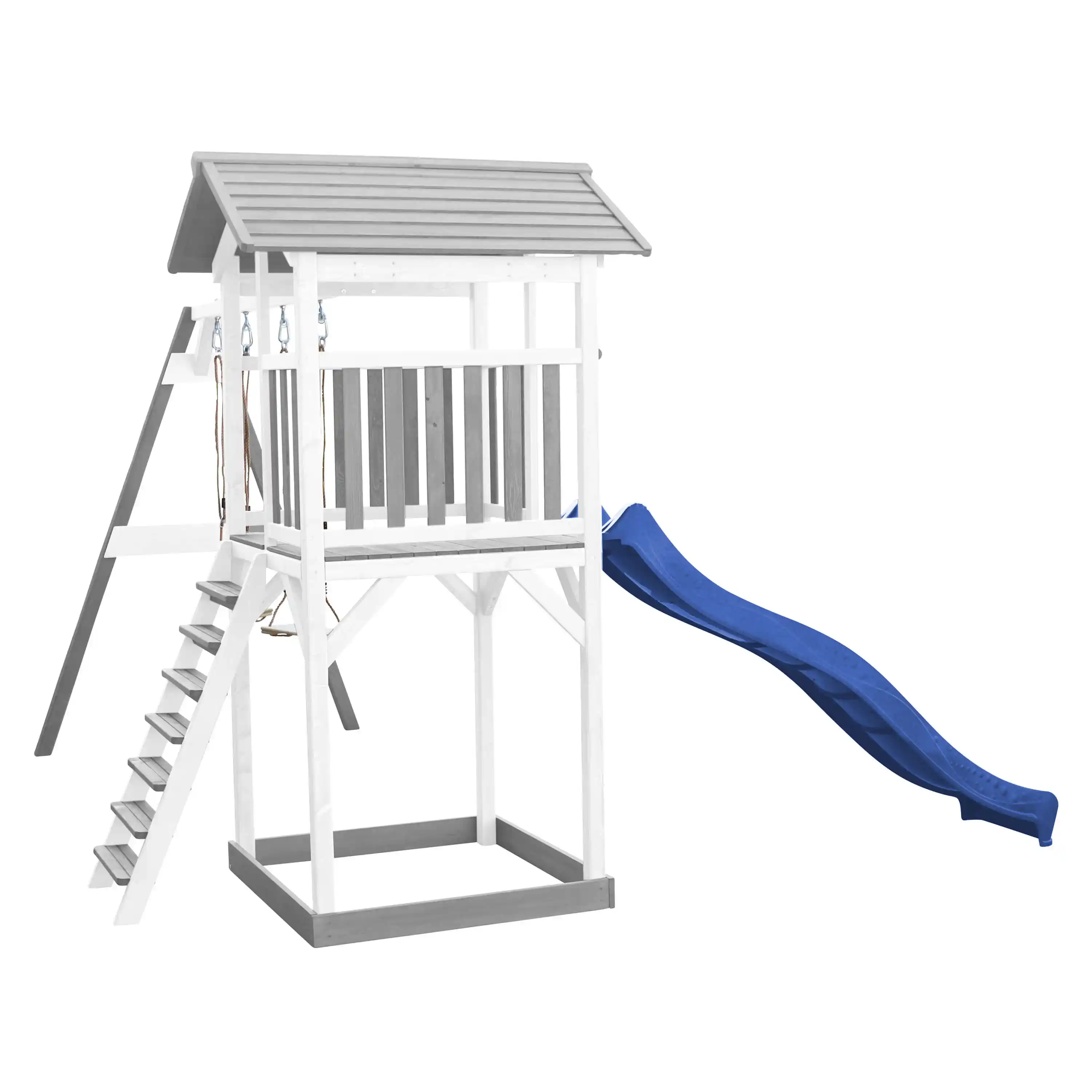 AXI Beach Tower Speeltoren met Dubbele Schommel Grijs/wit - Blauwe Glijbaan