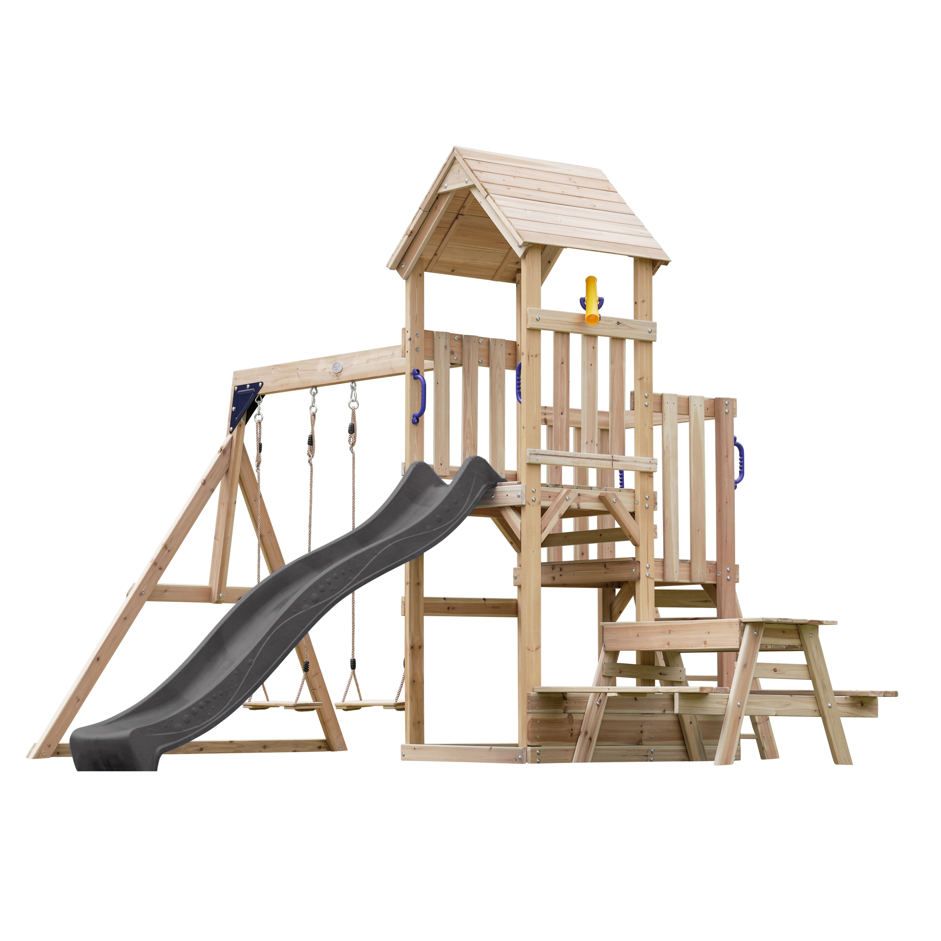 AXI Mette Climbing Frame with Double Swing Set and Picnic Table - Grey Slide