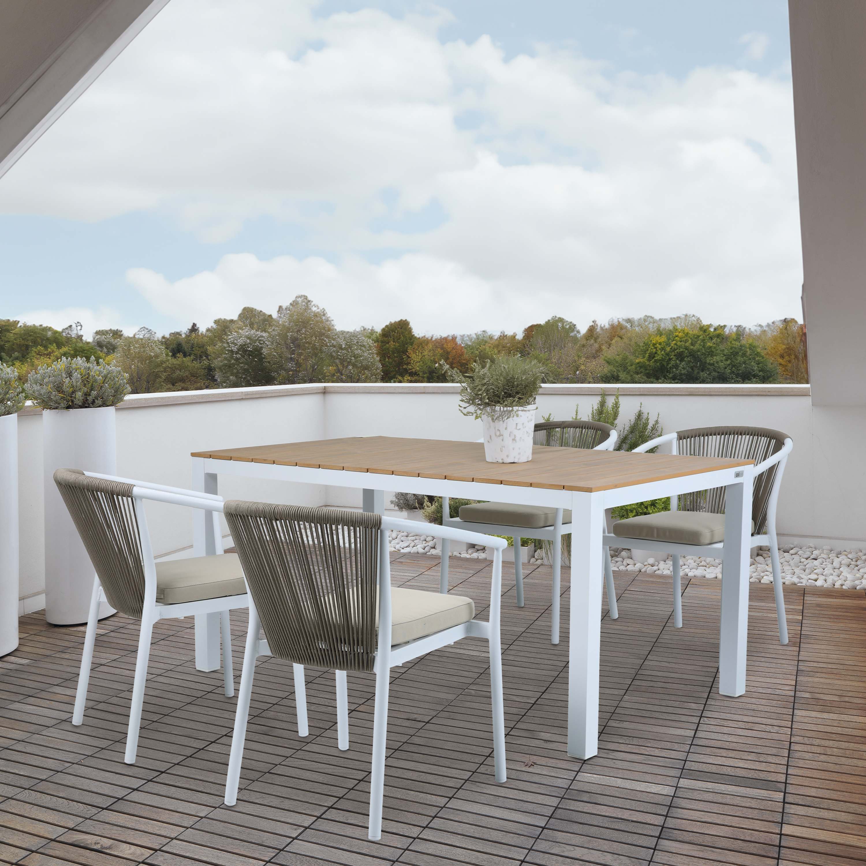 AXI Suvi Garden Set with 4 Chairs White with Teak-look Polywood-8720365062568 AXI Suvi Garden Set with 4 Chairs White with Teak-look Polywood