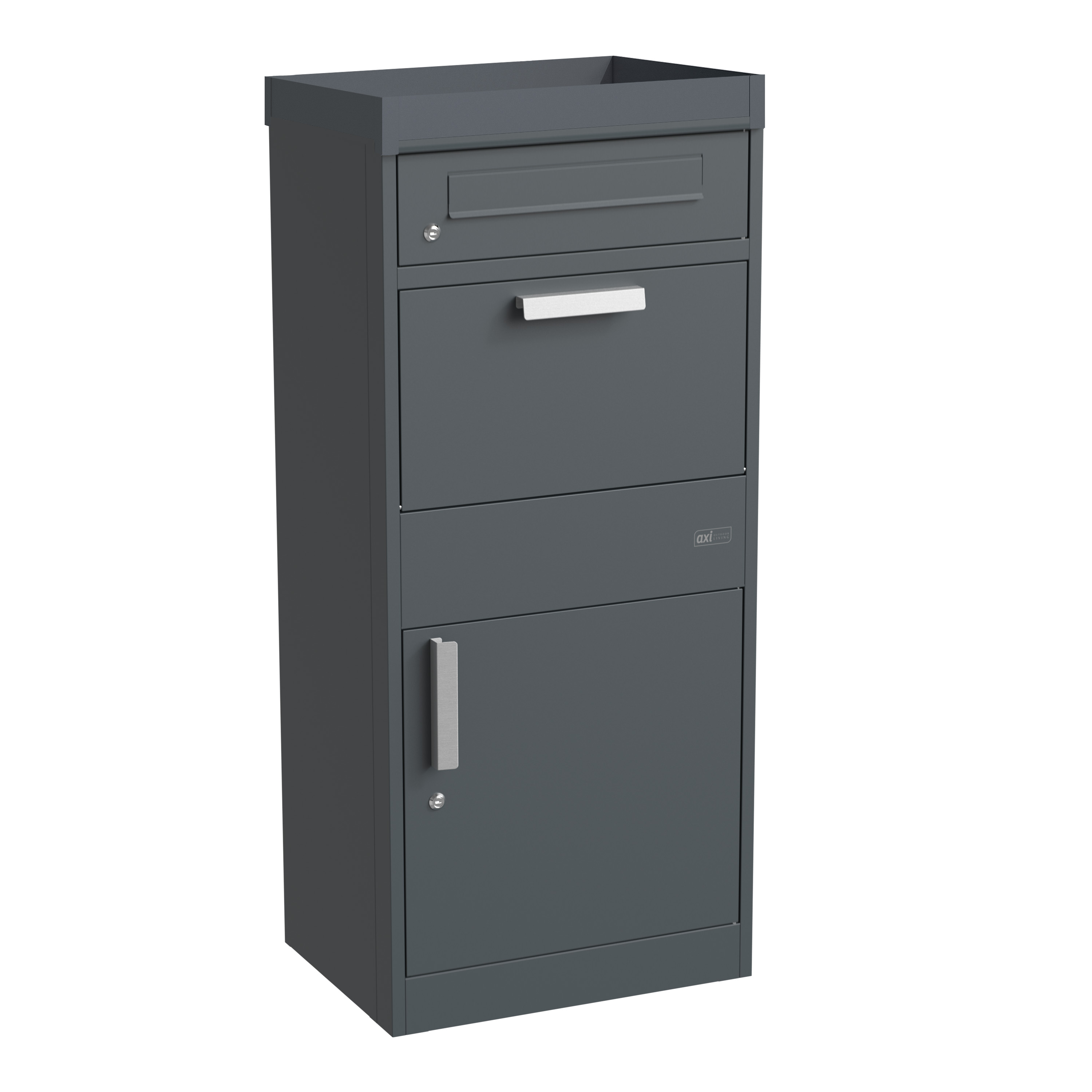 AXI Levi Metal Parcel Mailbox in Anthracite/Wood Look with Planter