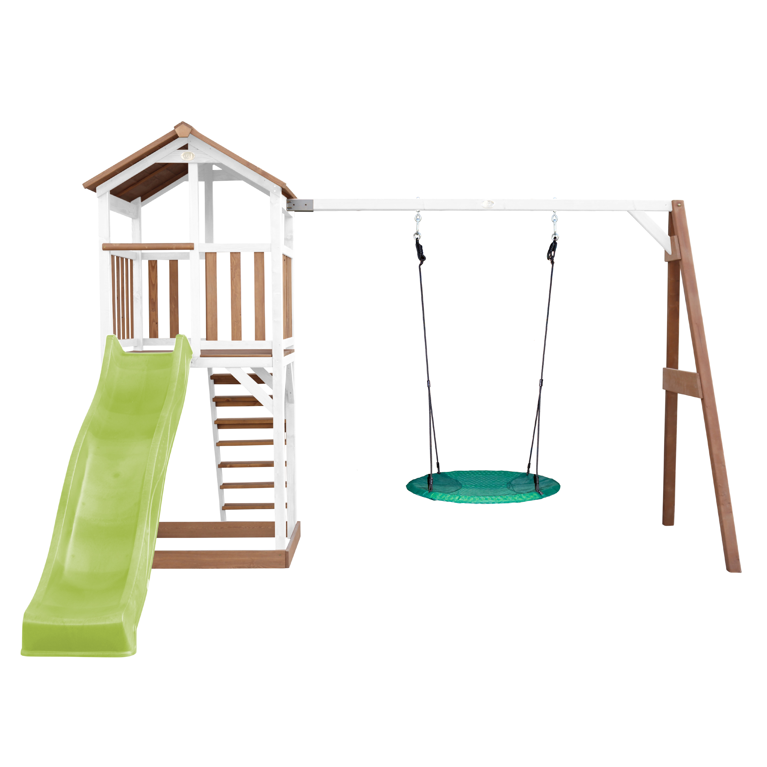 AXI Beach Tower with Summer Nest Swing Set Brown/White - Lime Green Slide
