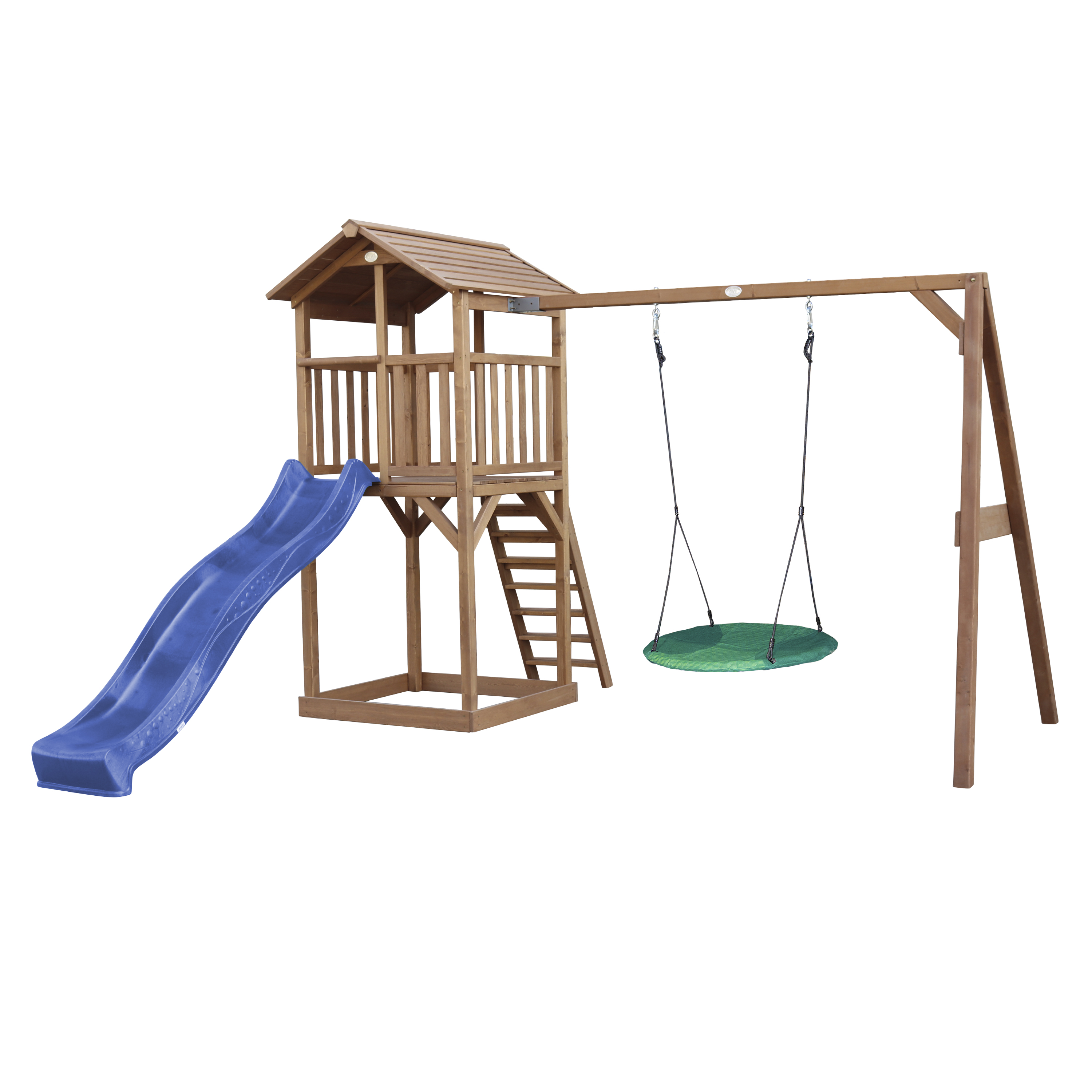 AXI Beach Tower with Summer Nest Swing Set Brown - Blue Slide-8717973939061 AXI Beach Tower with Summer Nest Swing Set Brown - Blue Slide