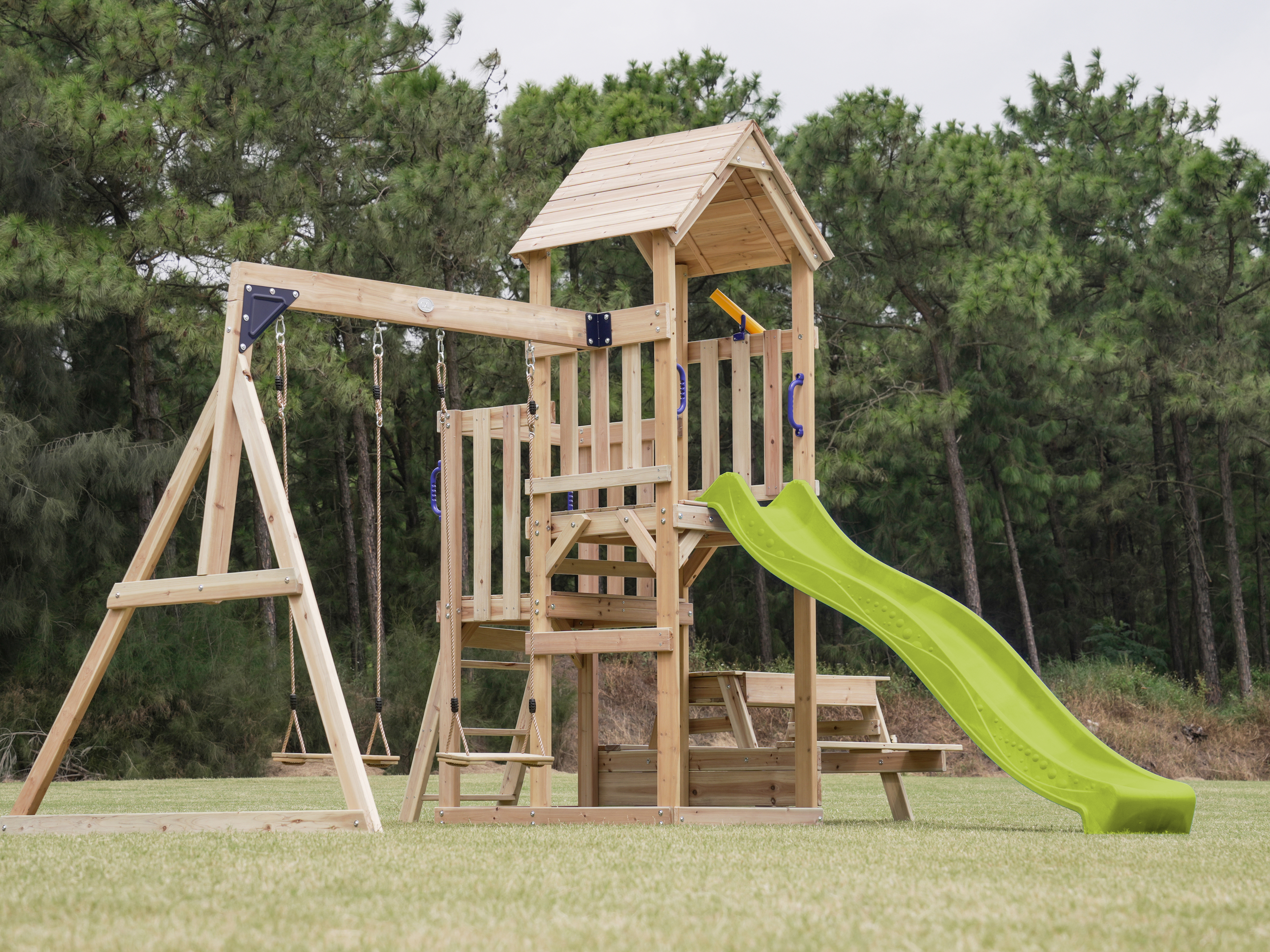 AXI Mette Playground with Double Swing Brown - Lime Green Slide 