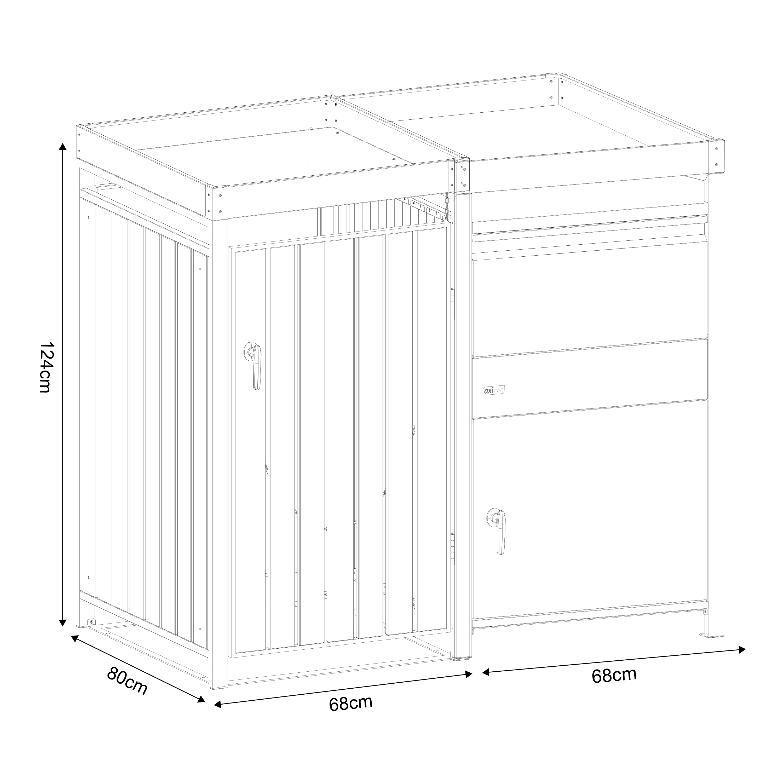 AXI Leon Bin Storage with Louis Parcel Postbox Anthracite/Wood Look – 1 Garbage Bin