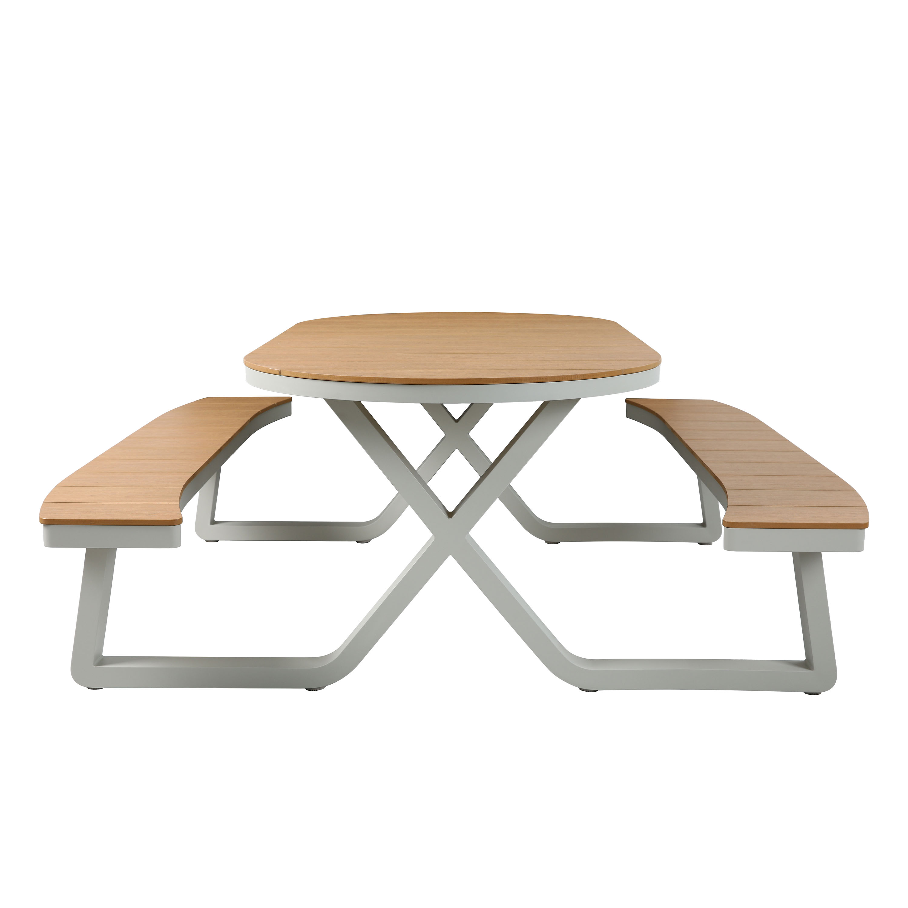 AXI Jax Picnic Table with 2 benches Oval – White/Teak-look Polywood