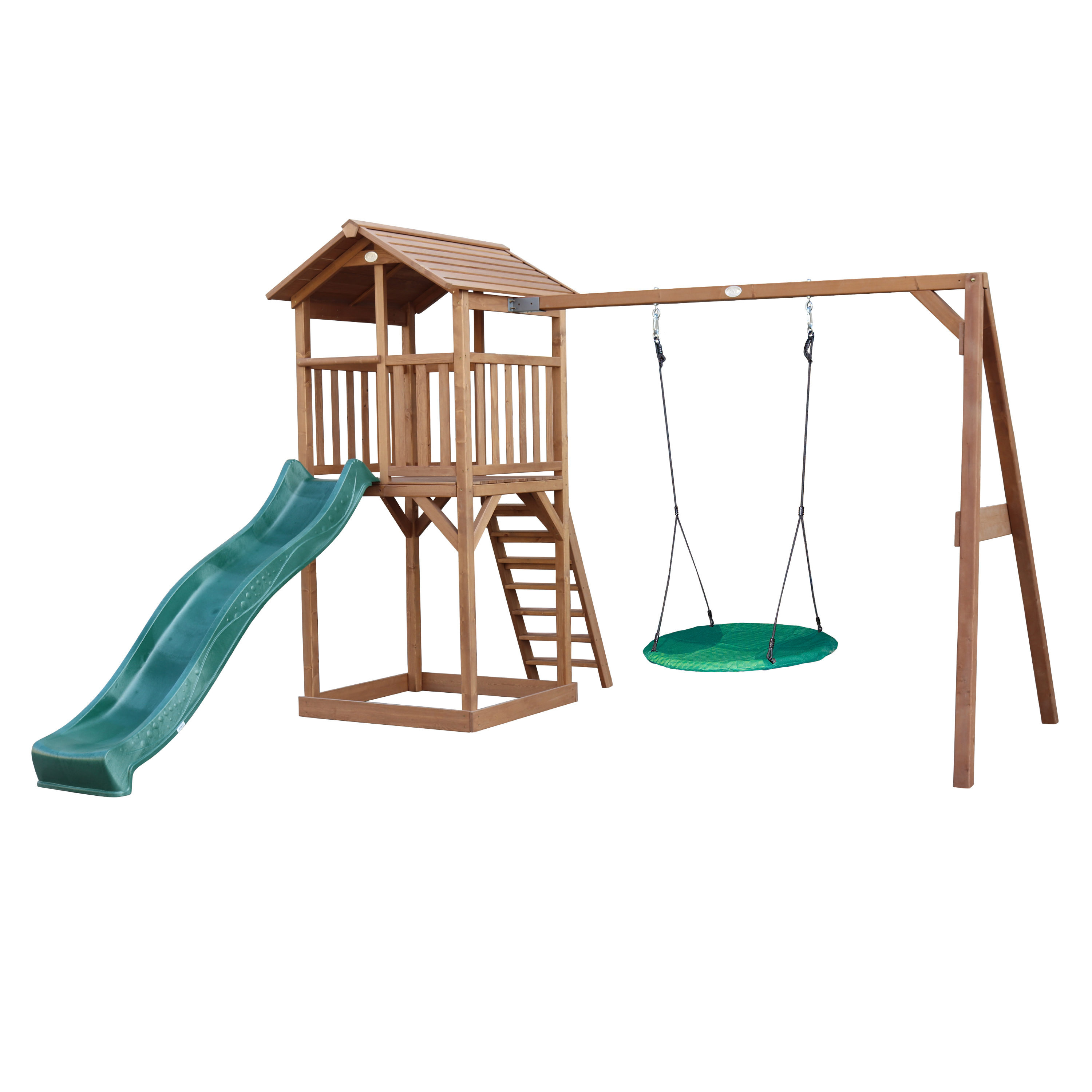 AXI Beach Tower with Summer Nest Swing Set Brown - Green Slide-8720365061431 AXI Beach Tower with Summer Nest Swing Set Brown - Green Slide