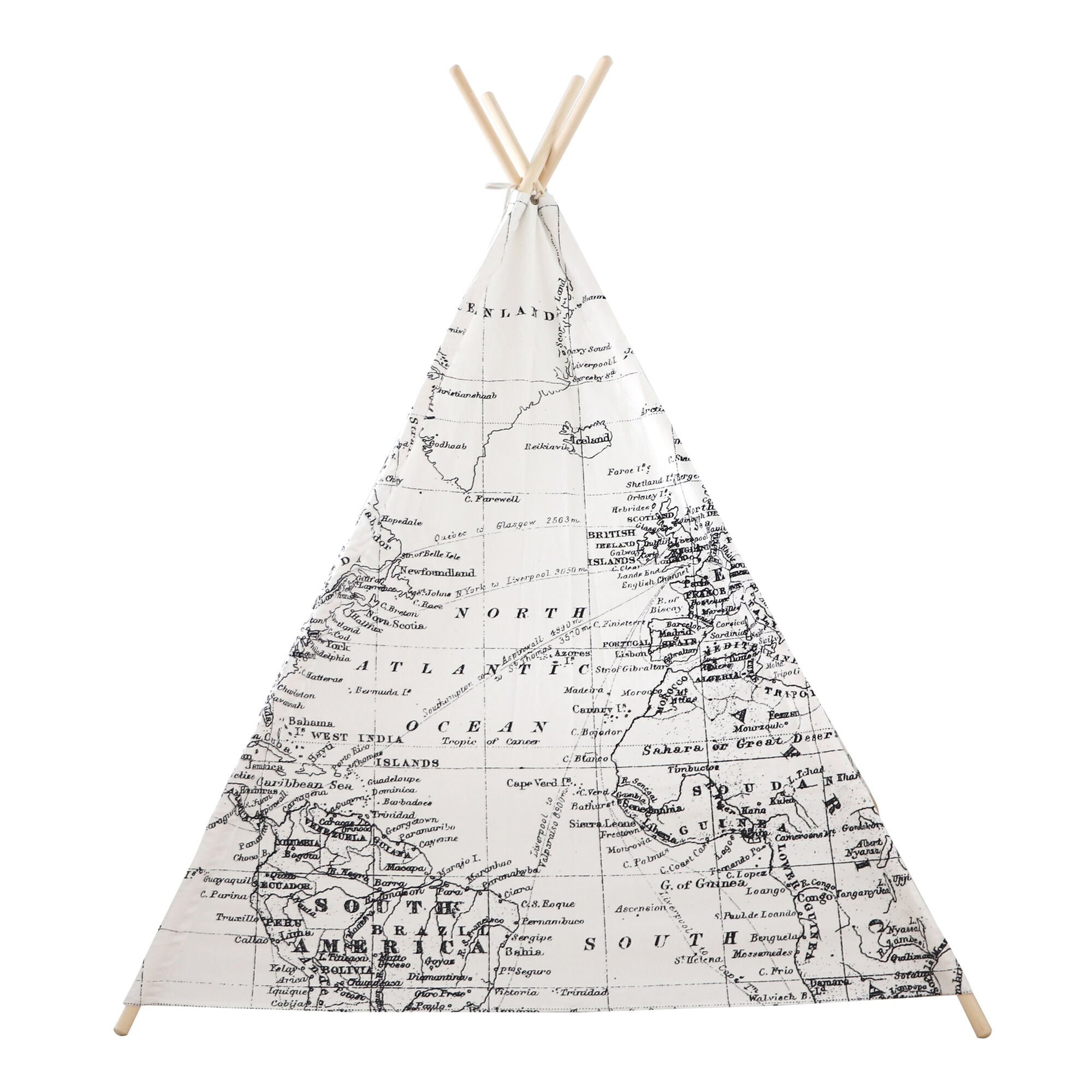Sunny World Map Teepee Tent Black/white