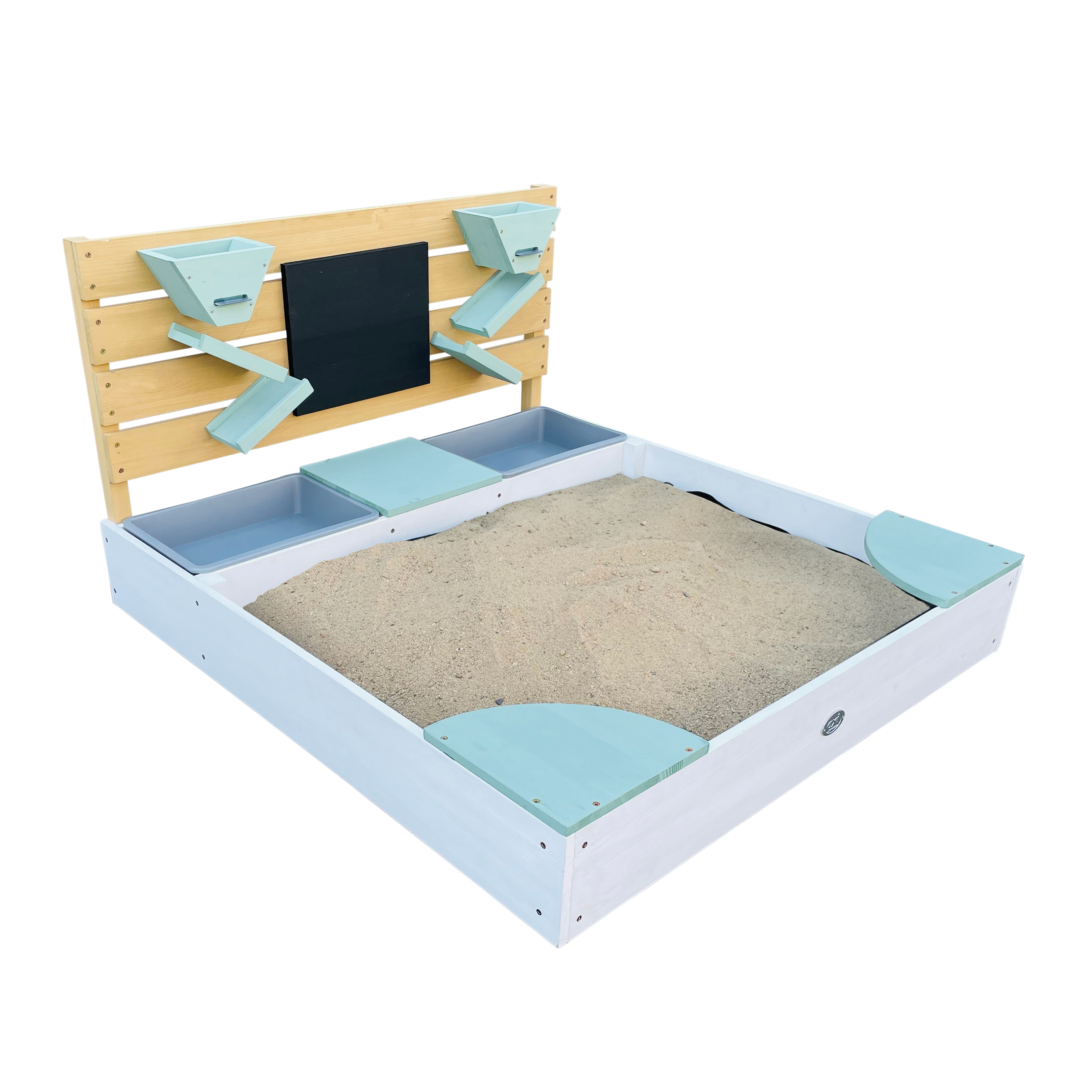 AXI Cato sandbox with sand & water trays and Play wall White/green-8720365064081 AXI Cato sandbox with sand & water trays and Play wall White/green