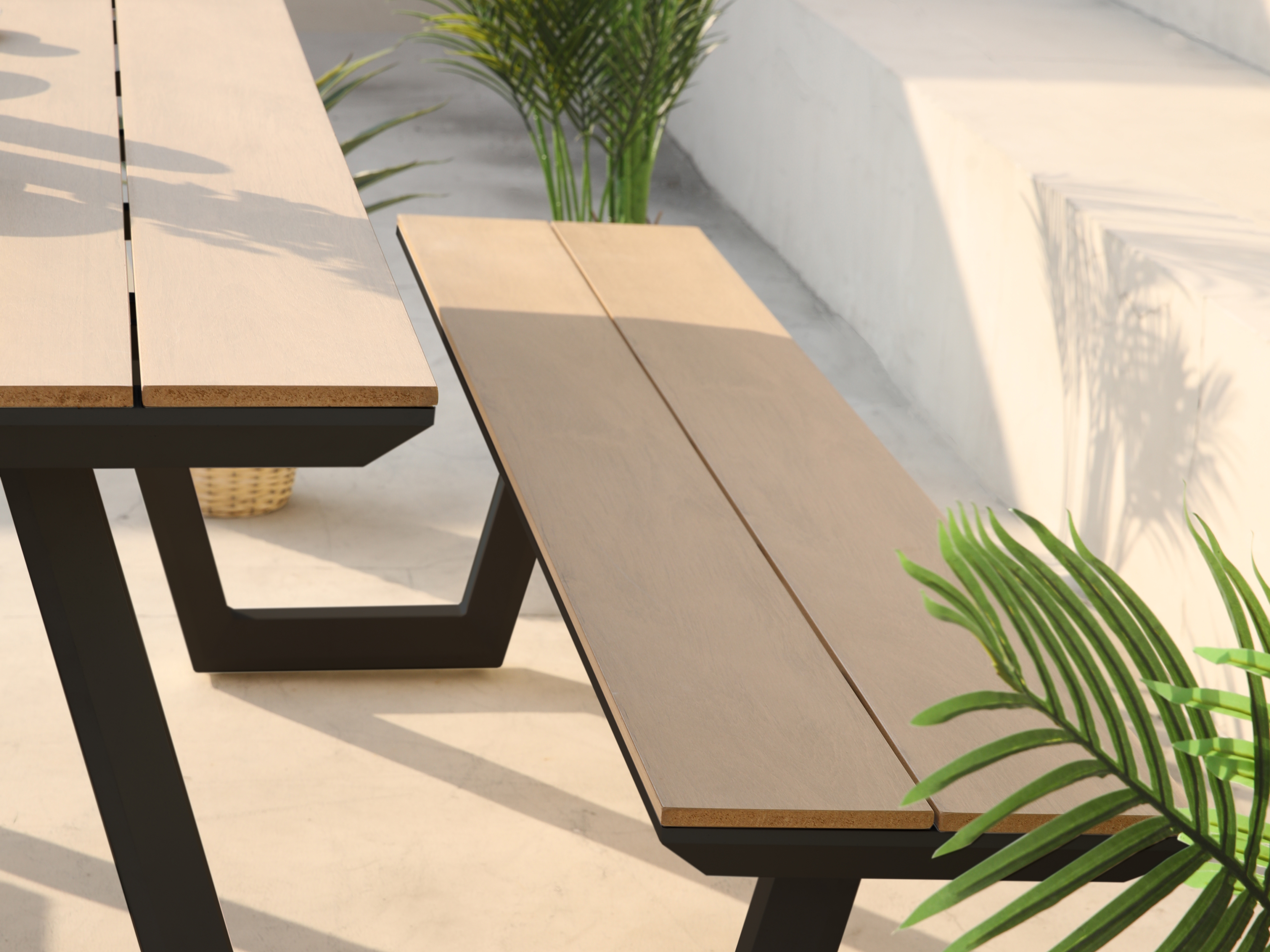 AXI Nori Picnic Table with 2 Benches Anthracite/Teak-look Polywood