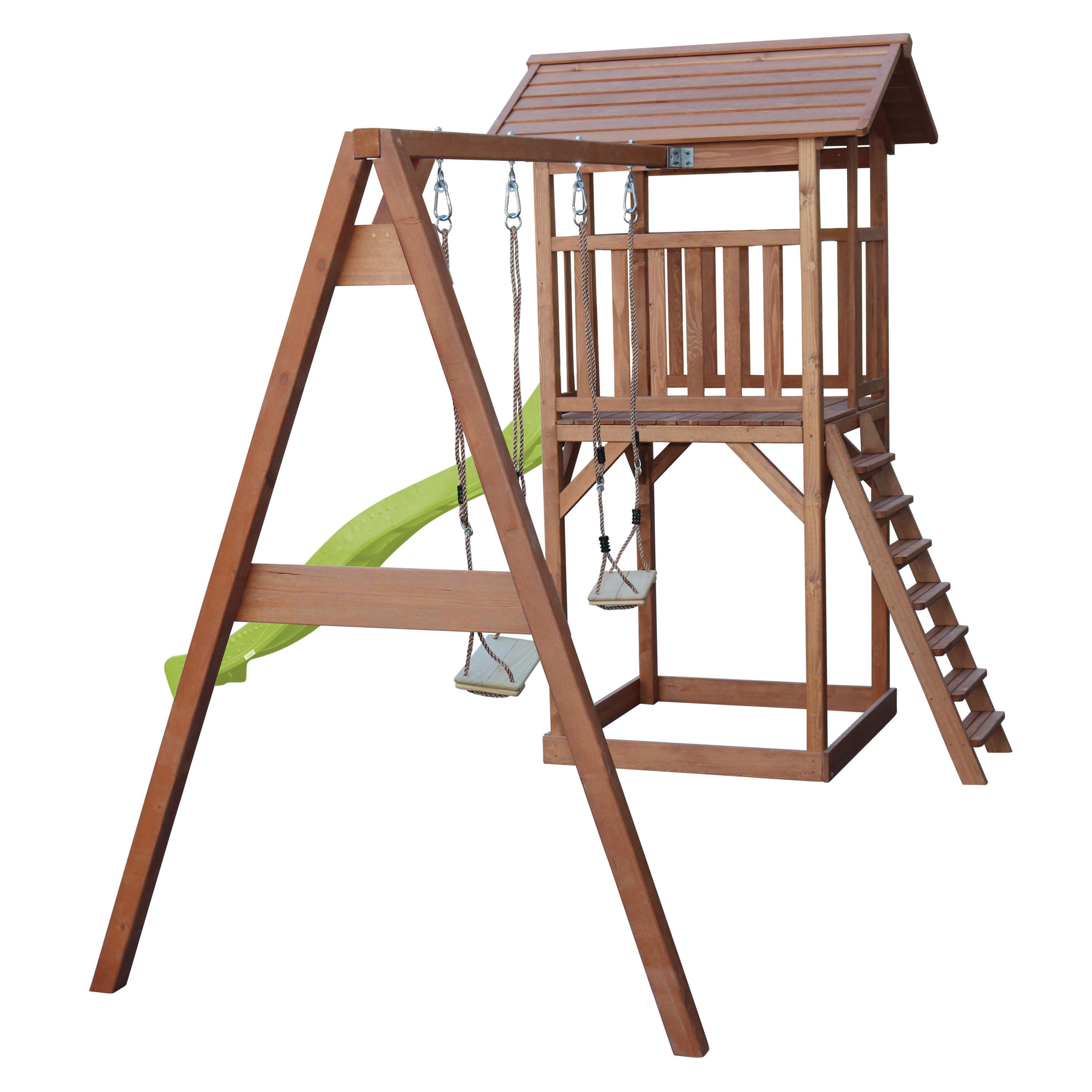 AXI Beach Tower with Double Swing Set Brown - Lime Green Slide