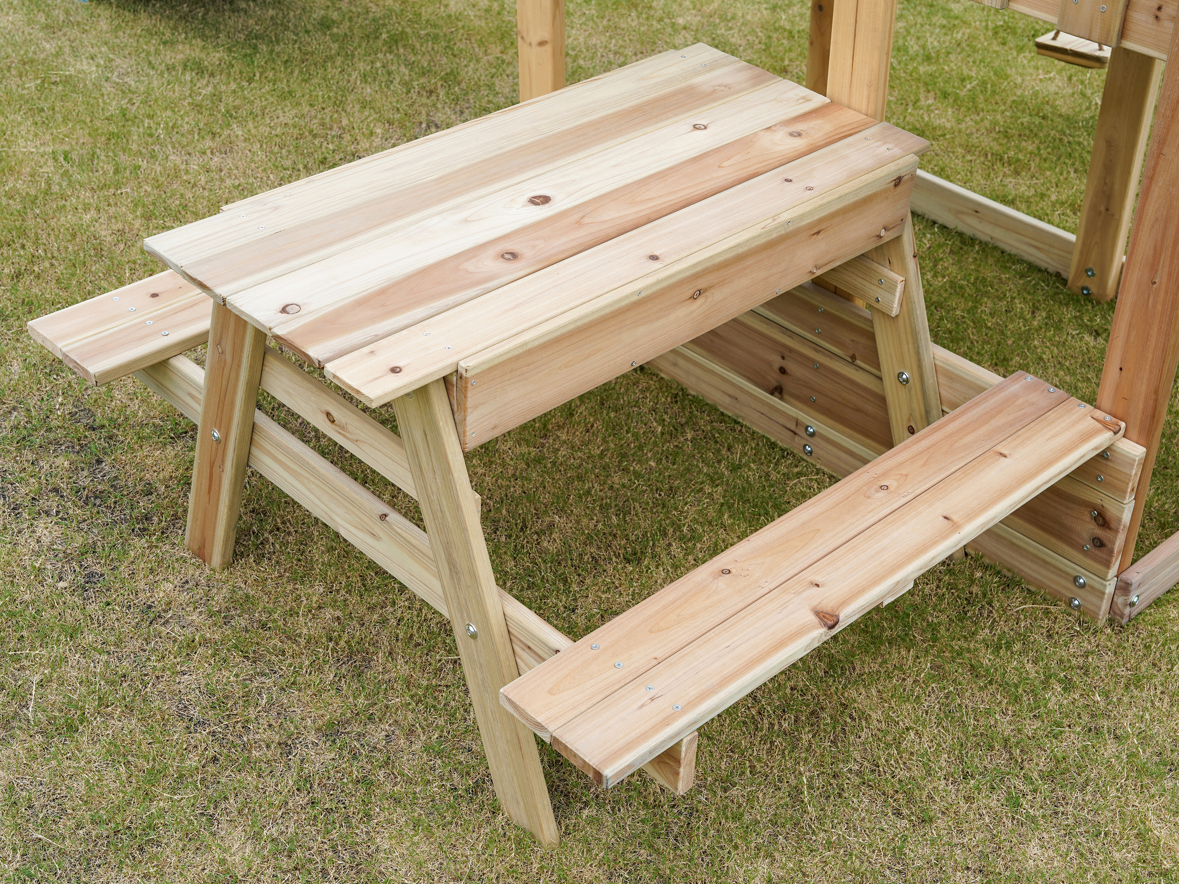 AXI Mette Climbing Frame with Double Swing Set and Picnic Table - White Slide